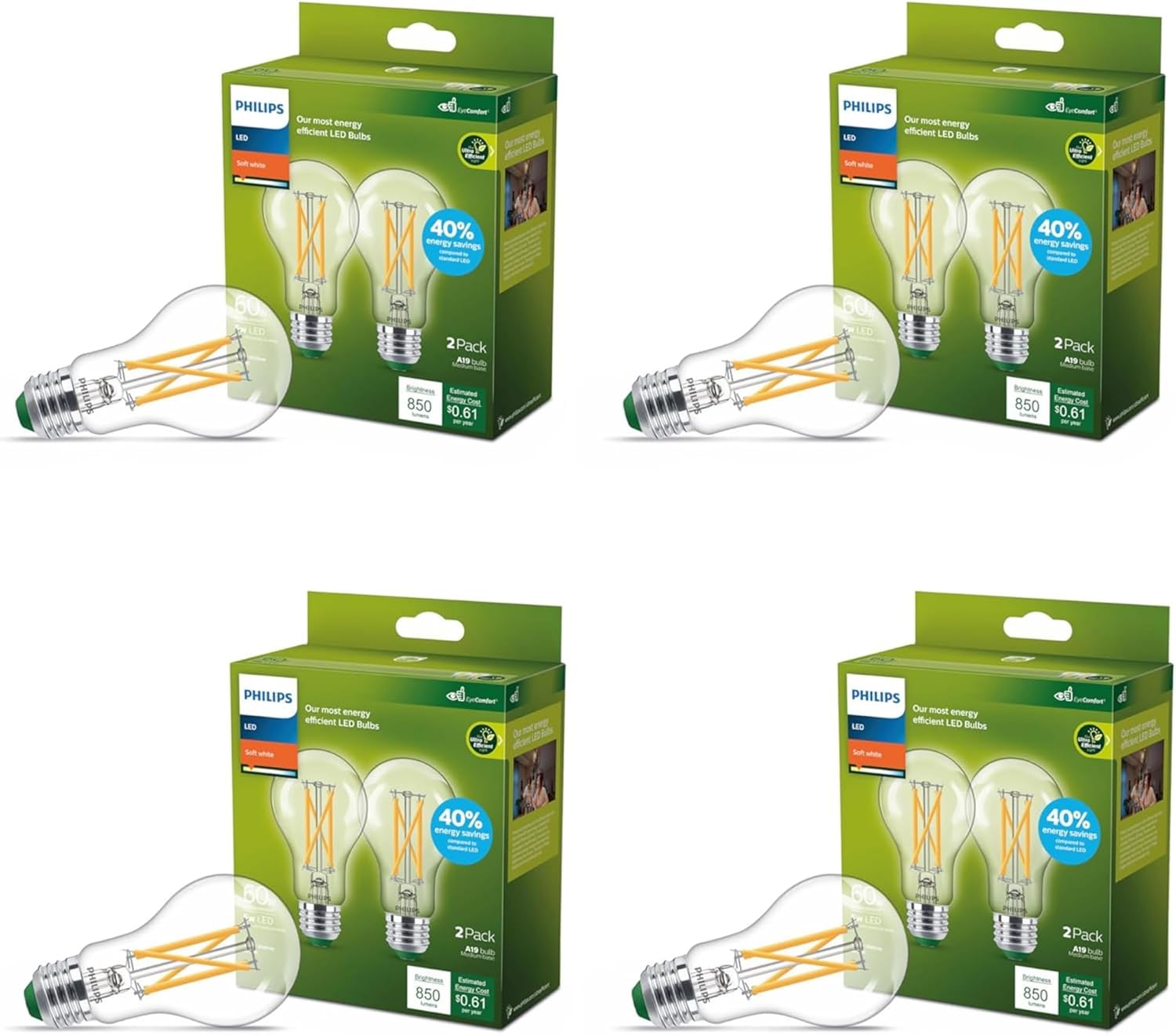 Philips LED 60W A19 8-pack Soft White Bulbs