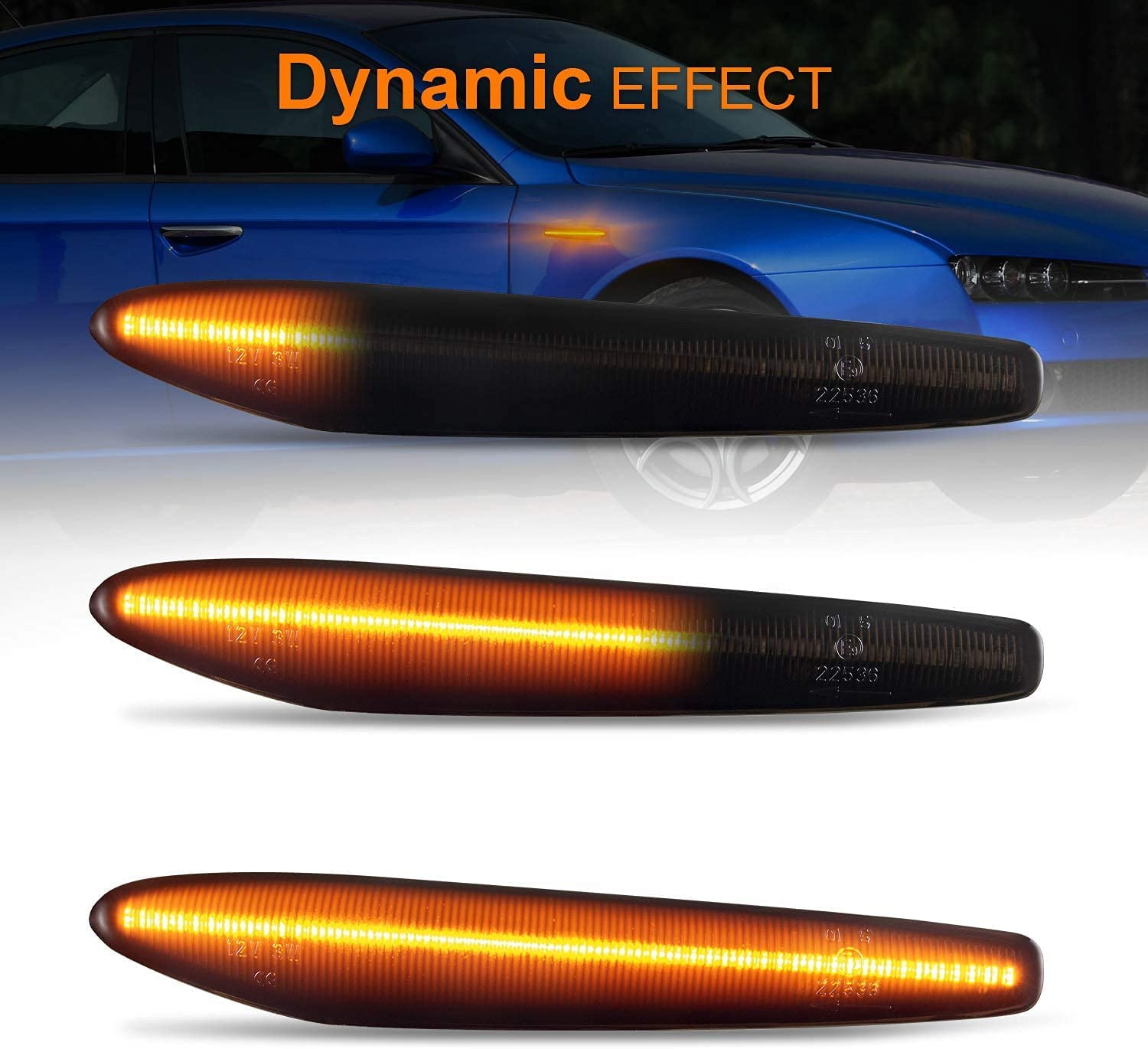 Frecce Laterale Dinamico a LED per Alfa-Rome-o 159 Typ 939 Brera Typ 939, Indicatore di direzione Laterale Dinamico a LED, 2 Pezzi Nero Canbus