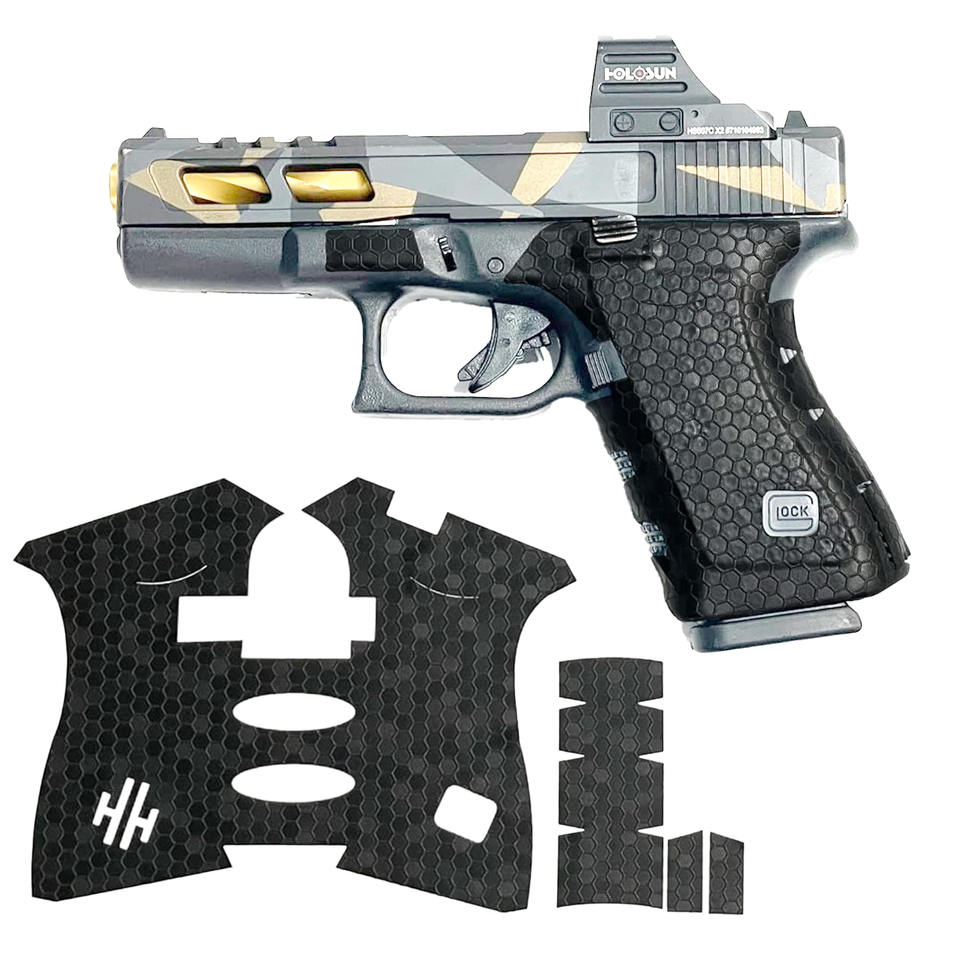 6x Guanti Nastro Avvolgente Antiscivolo In Gomma Textured Grip Per Glock 17 19 23 26 27 32 33