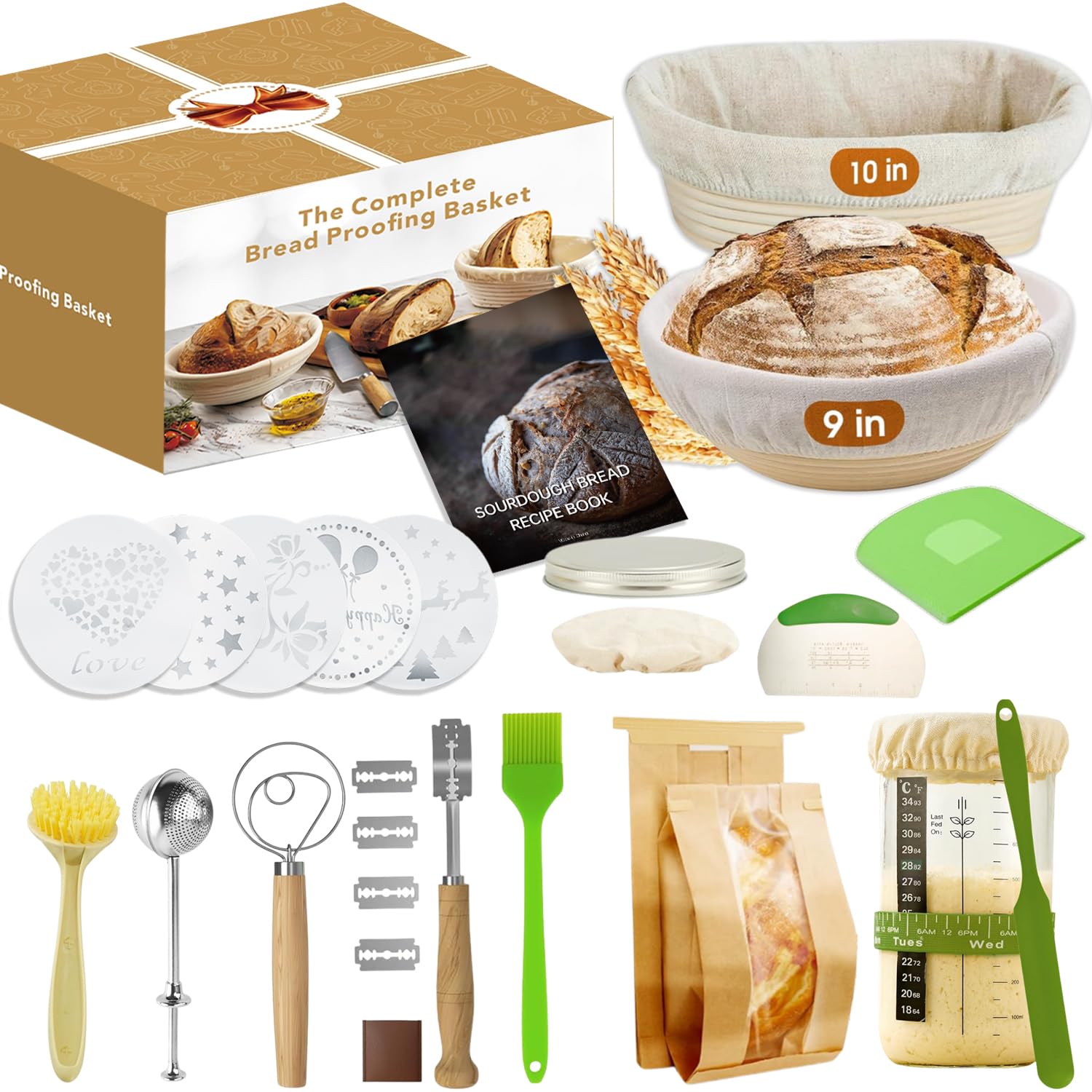 Set De 2 Bannetons (paniers à Pain) En Rotin - Oval Et Rond + Doublure Lin - Pour Pain Au Levain Et Boulange Maison