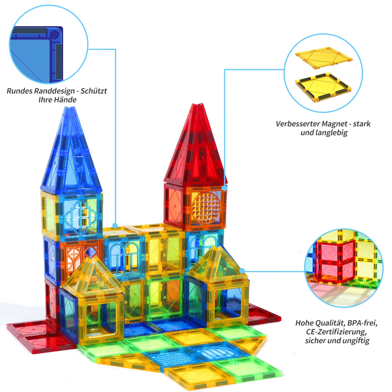 Magblock 100 Piezas Magnéticas Juego de Bloques de Construcción-Azulejos Magnéticos para Niños, Construcción Magnética Juguetes Educativos Regalo para 3 4 5 6 Años Niños Niñas
