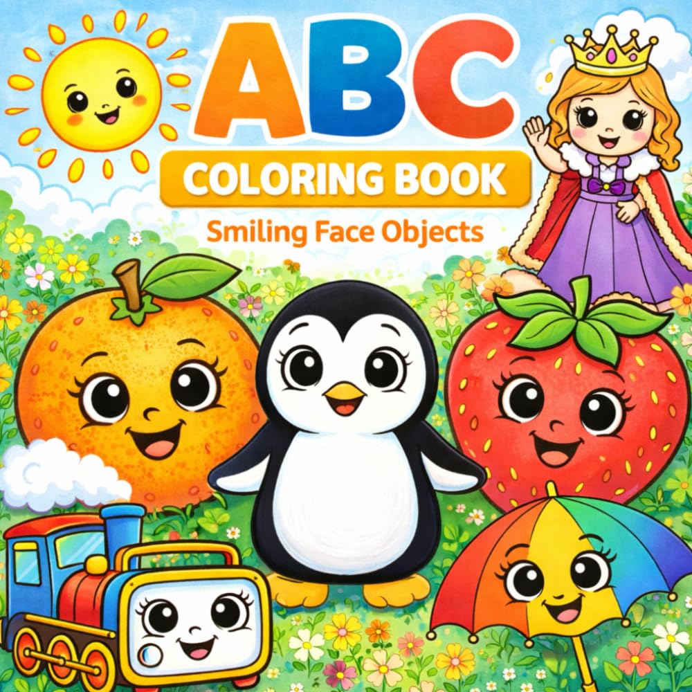 ABC coloring book: Smiling face objects