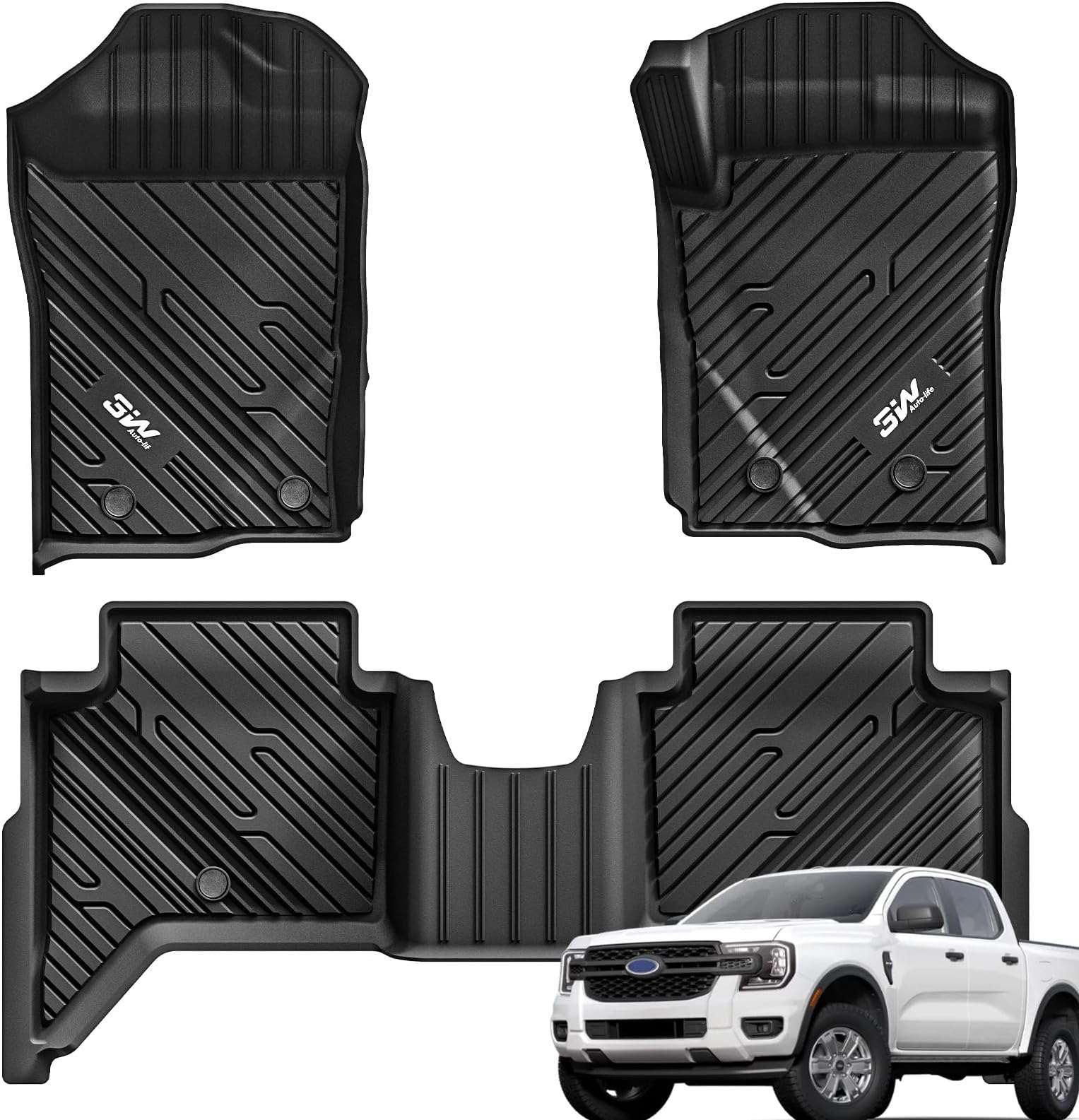 – 3W Floor Mats Fit for Ford Ranger T9 2023-2026 Wildtrak/Raptor Double Cab (Not for PHEV), All Weather TPE Dog Friendly Floor Liner for Ford Ranger T6.2 Waterproof Non-Slip Easy Install Car Accessories