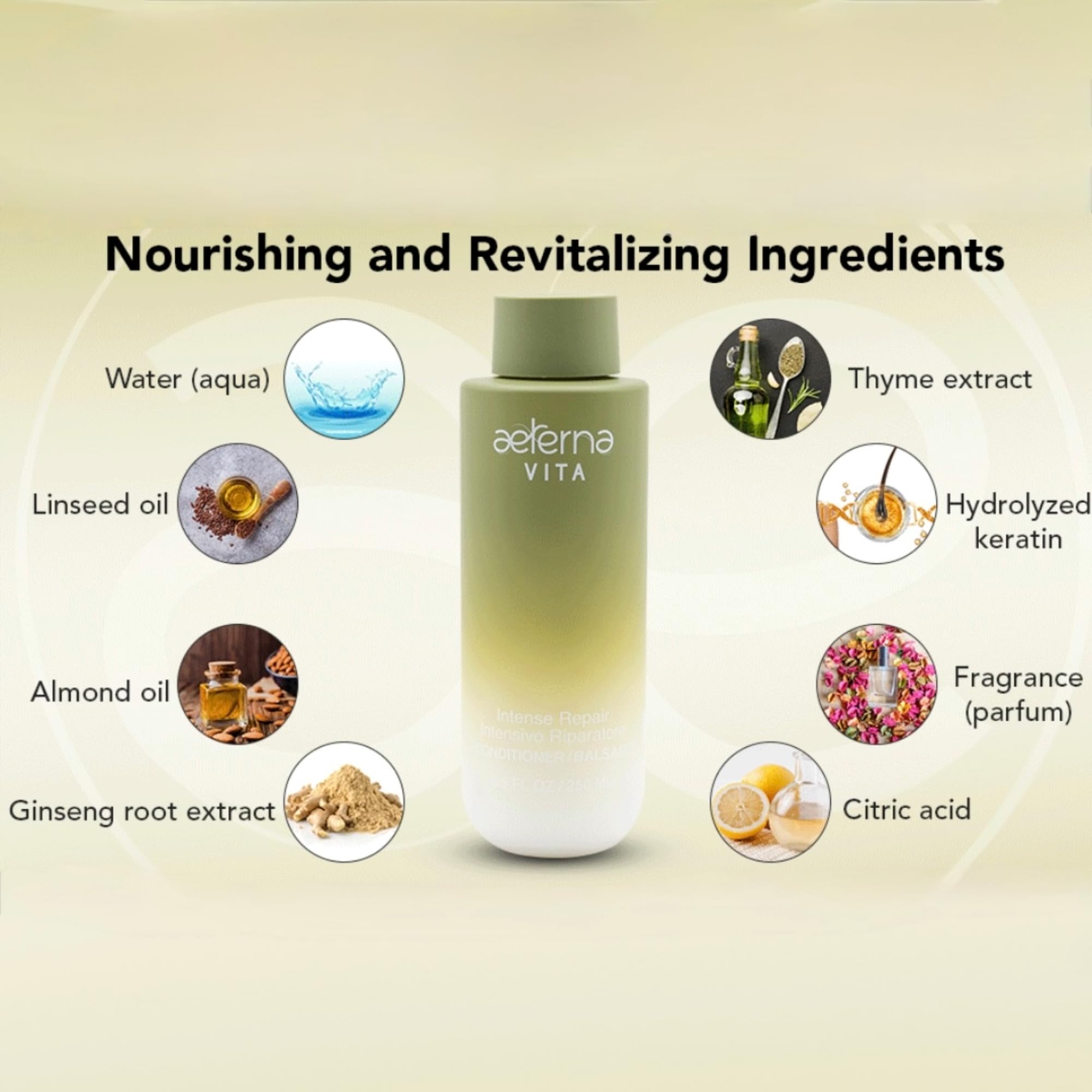 Aeterna Vita Acondicionador Natural Intenso para el Cabello Tomillo Ginseng Extracto de raíz de queratina para todo tipo de cabello