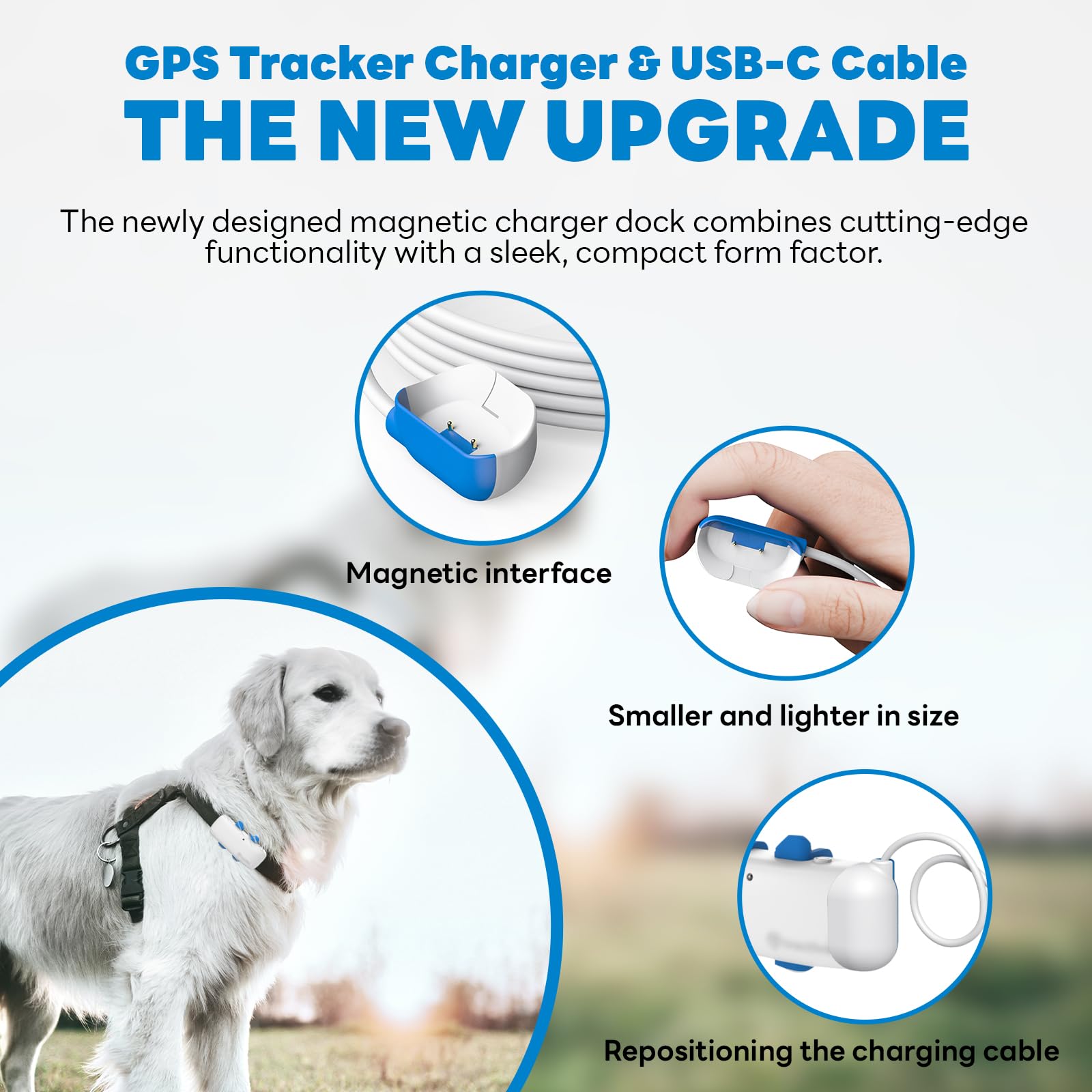 Cargador de clip magnético para rastreador GPS de mascotas compatible con Tracti GPS Location Smart Pet Activity Tracker Reemplazo portátil inalámbrico USB base de carga (blanco)