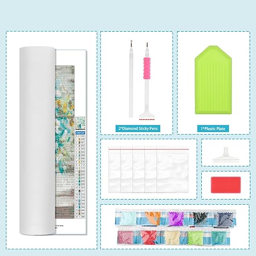 Miniatura 4 de Lxmsja Kit de pintura de diamantes de estilo rústico para adultos, botella de masón azul verde azulado con diamantes para manualidades, pintura de