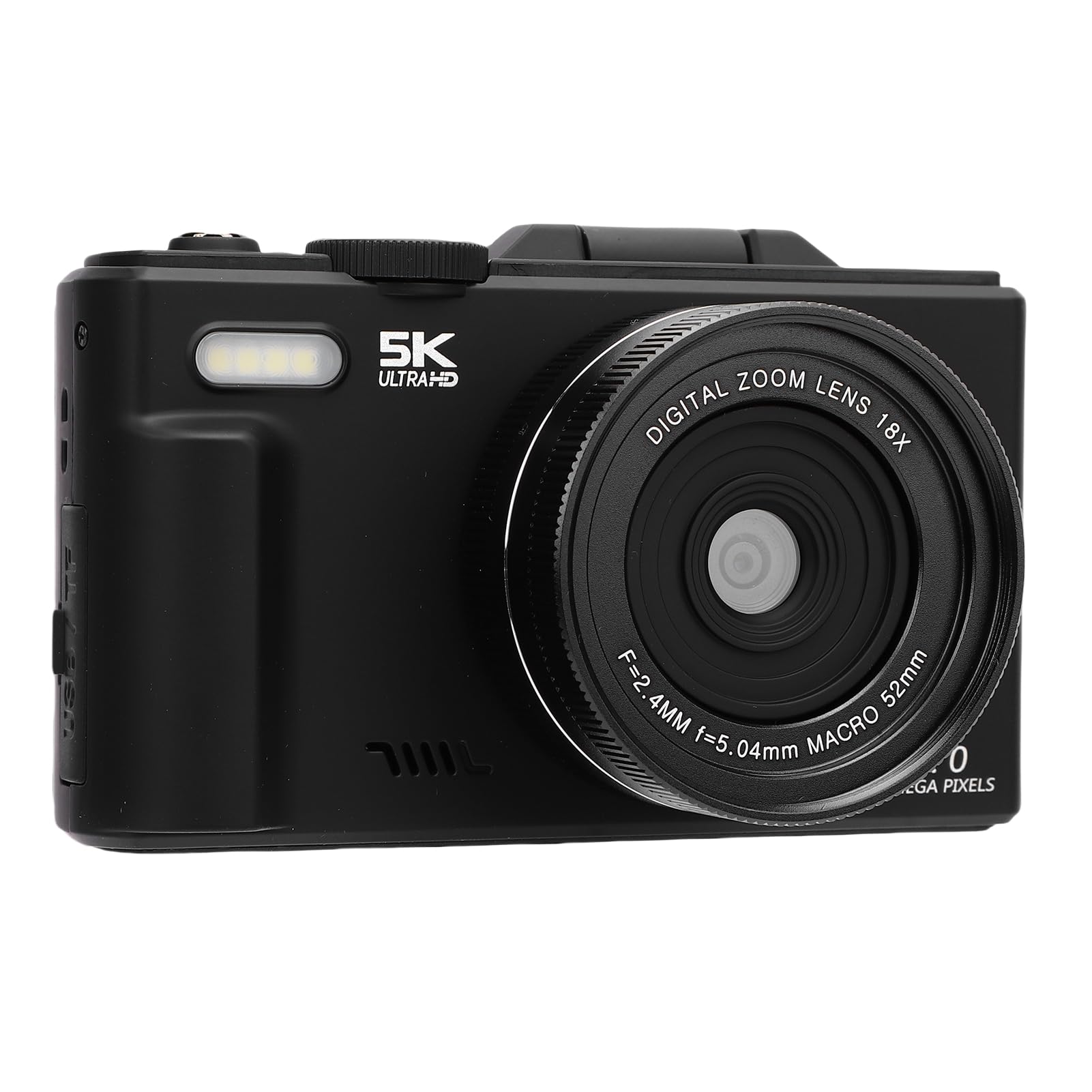 Fotocamera Digitale 5K, Fotocamera Vlog WiFi da 75 MP con Zoom 18X, da Viaggio con Schermo Ribaltabile da 3 Pollici a 180 Gradi, Luce LED per Selfie da Viaggio, Fotografia Vlogging (BLACK)