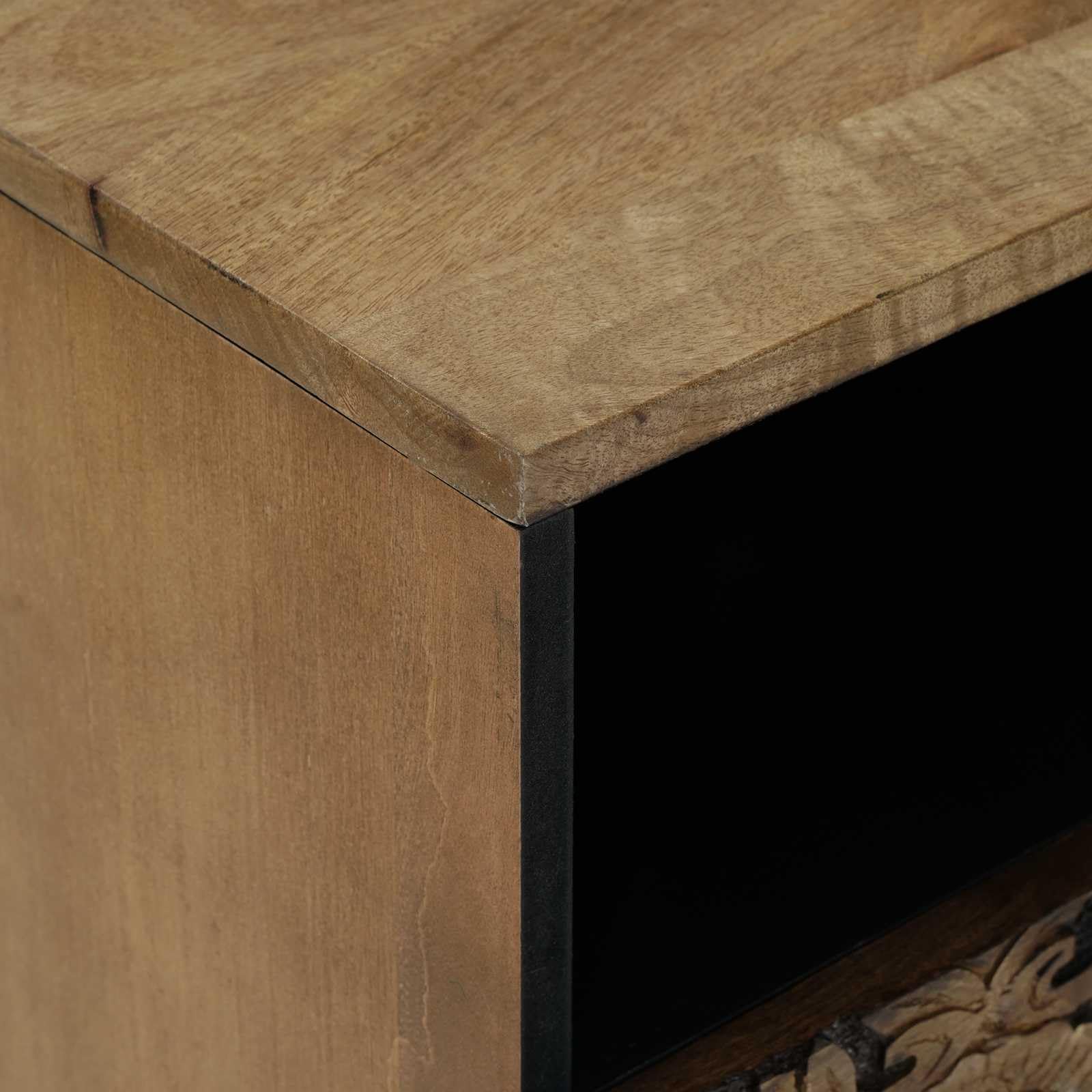 Mobiletto da letto in legno di mango massello marrone con 2 cassetti 50 x 33 x 60 cm, comodino versatile salvaspazio per camera, soggiorno, ufficio e ingresso