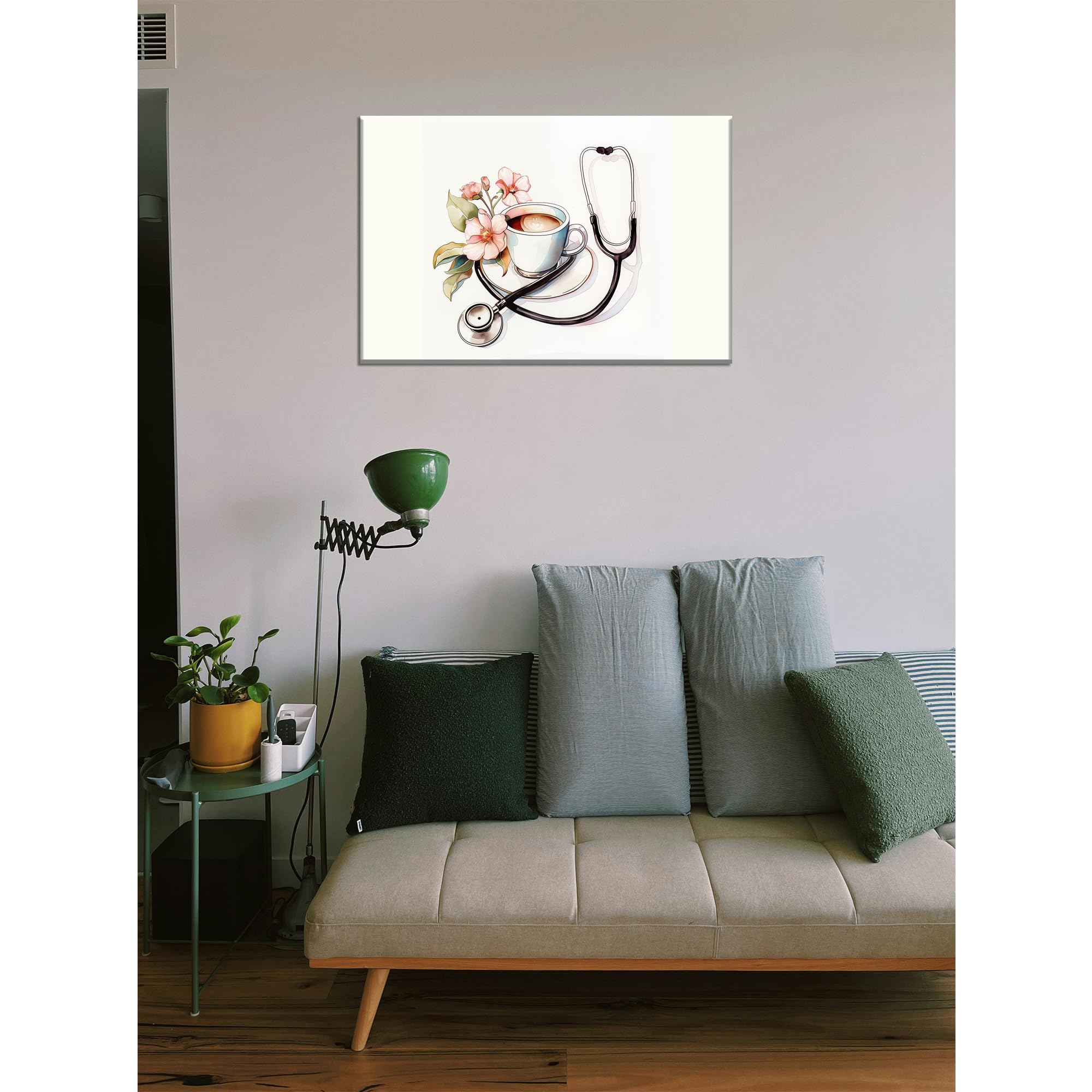 Schwarzes Stethoskop, Wandkunst, Klinik, Wanddekoration, Bild, gerahmt, medizinisches Instrument, Leinwanddruck, weißer Hintergrund, Poster, Aquarellmalerei, Arzt, Büro, Zuhause, Schlafzimmer,