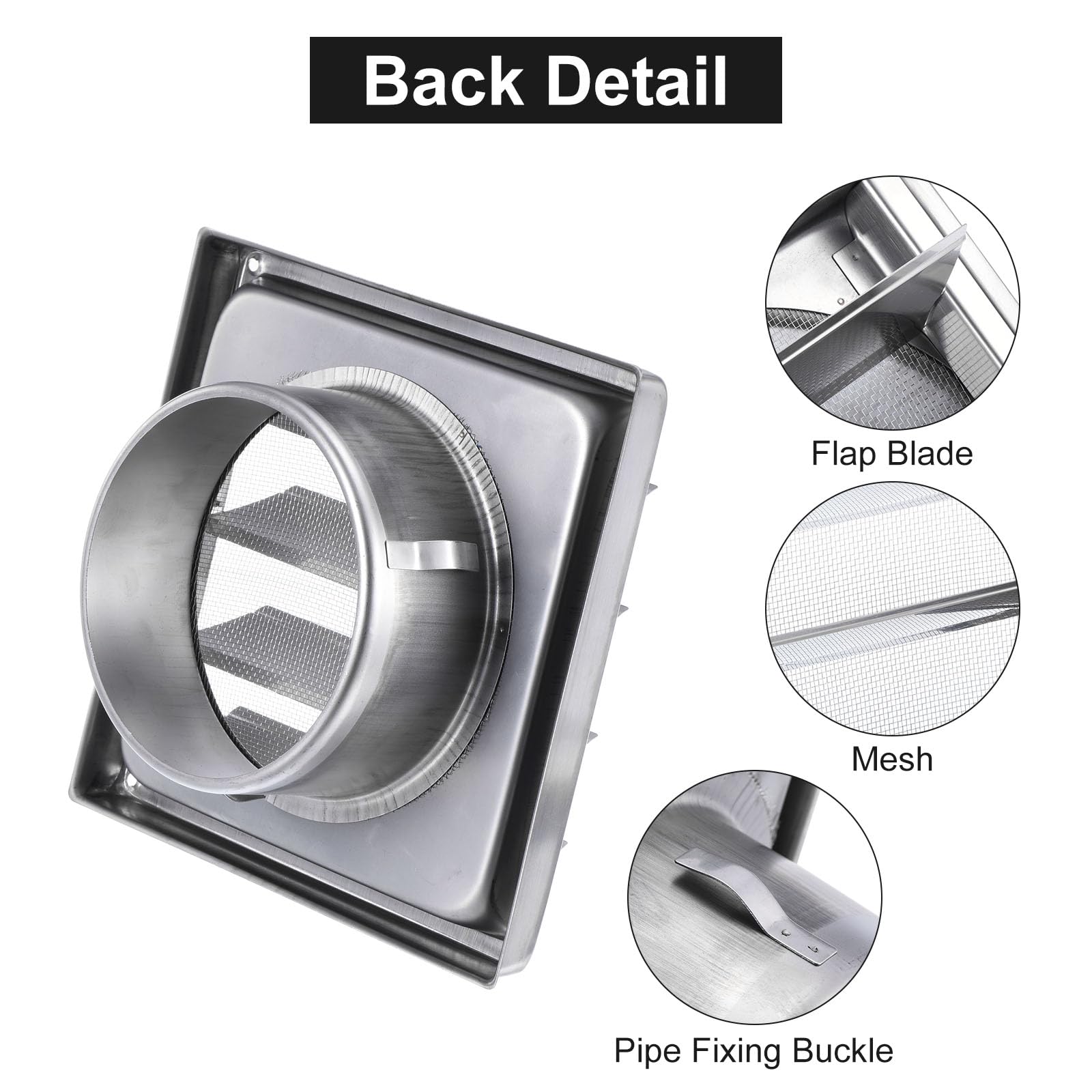 PATIKIL Dryer Vent Cover, 5 Inch, Stainless Steel Exterior Wall Outlet Vent Grille, Louvered with Moving Flap and Screen Mesh - Image 4