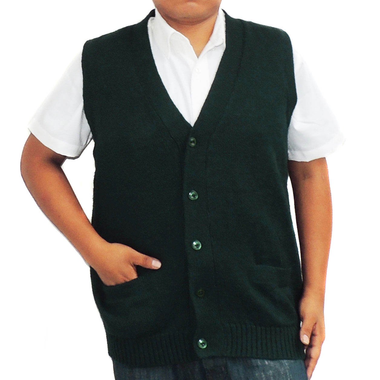 Vest alpaca and blend V neck buttons JERSEY made in PERU buttons and Pockets DARK GREEN