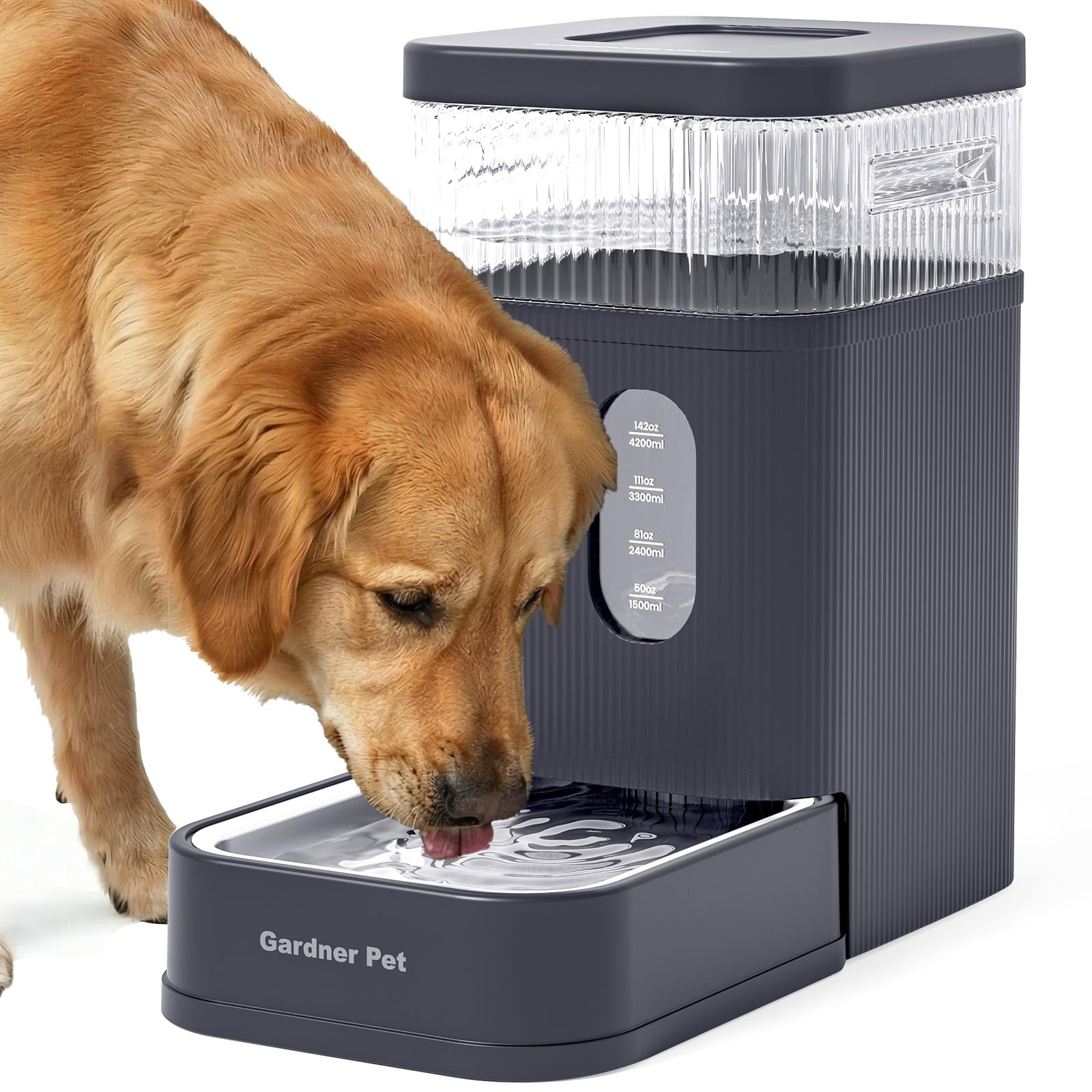 Garnder Pet 8.5L Automatic Dog Water Dispenser with Stainless Steel Bowl, Large Capacity Gravity Dog Water Bottle with Filter, BPA-Free, No Noise, Stable and Spill-Resistant, Easy to Clean, Grey