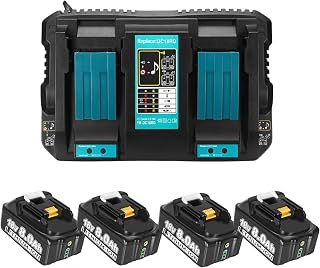 4 Pieces 8.0Ah 18V Battery Replacement for Makita 18V Battery with Charger, Compatible with Makita Battery 18V BL1850B BL1840B BL1830B BL1835 BL1840 BL1850 Cordless Tool Battery with LED Indicator