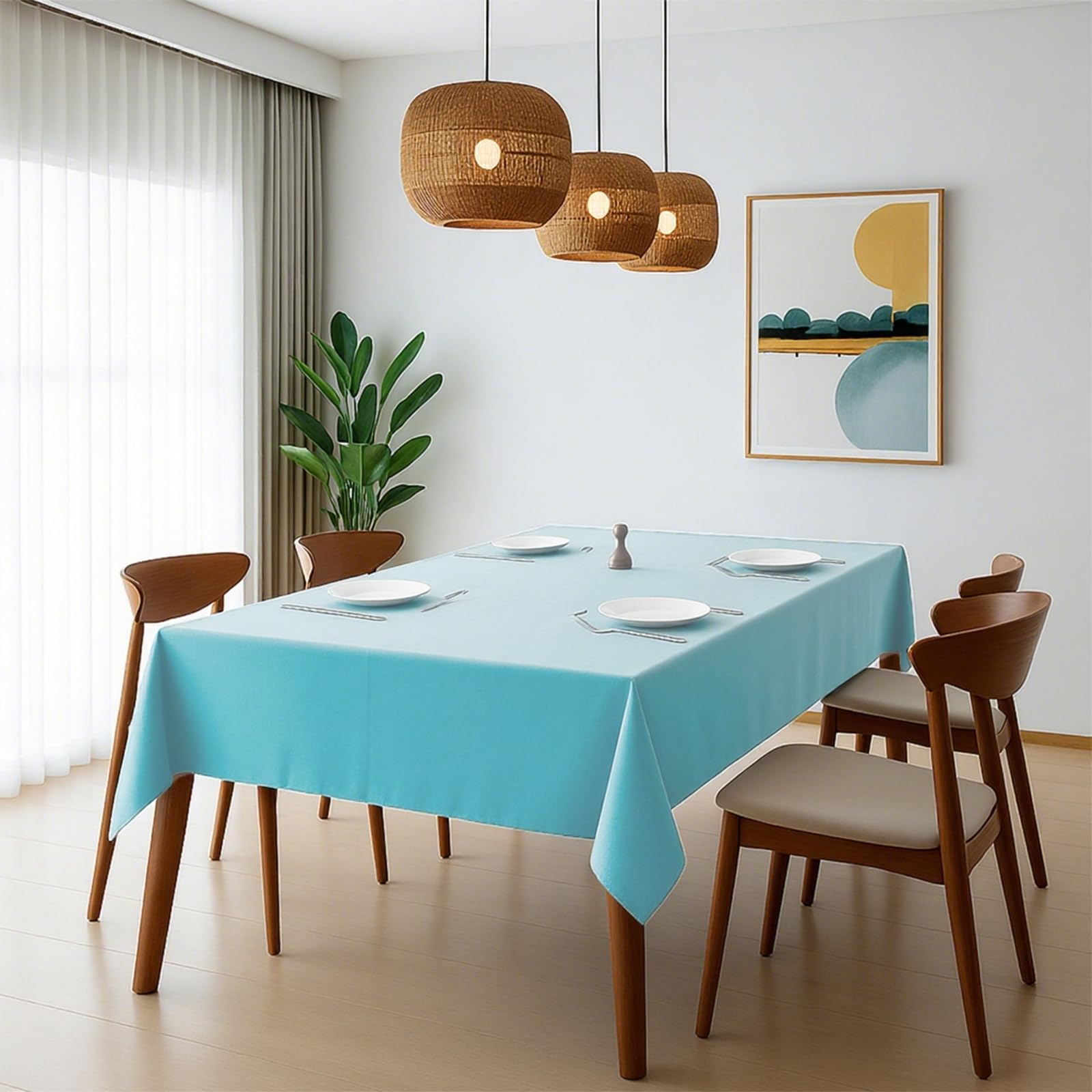 COZIHN Washable Wipeable Polyester Tablecloth - Waterproof, Stain-Resistant Linen Tablecloths for Rectangular, Square Table (Turquoise,R140×180cm)