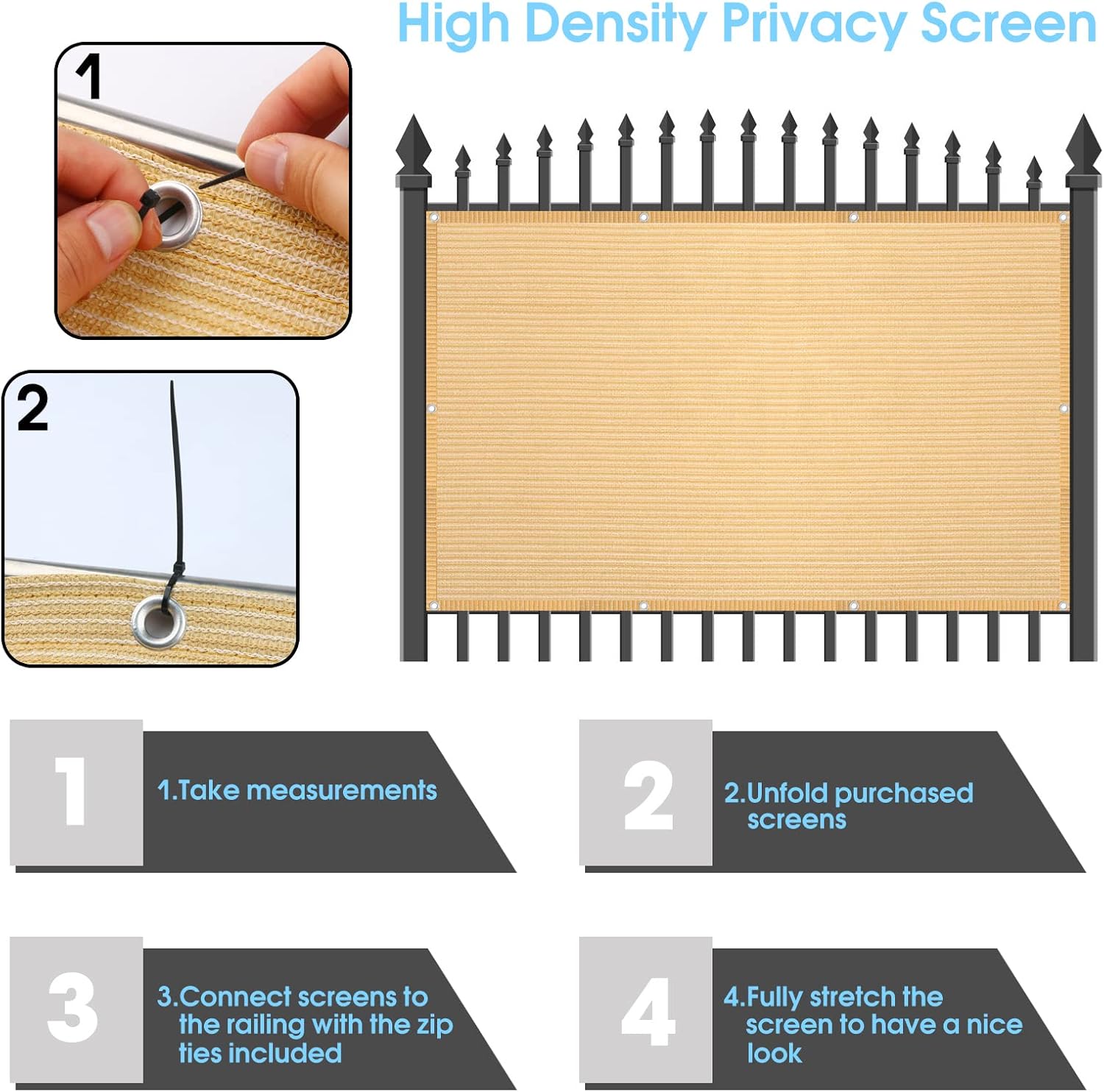 2'6" x 15' Beige Balcony Privacy Screen Fence Windscreen Cover for Apartment, Deck, Patio, Backyard, Outdoor Pool, Porch, Railing - 95% UV Blockage, Zip Ties Included, Customized