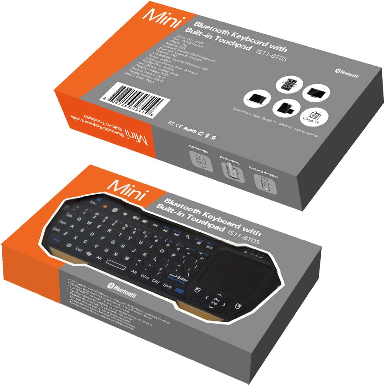 Mini Wireless Keyboard with Touchpad for Smart TV Projector Compatible with Android iOS Windows