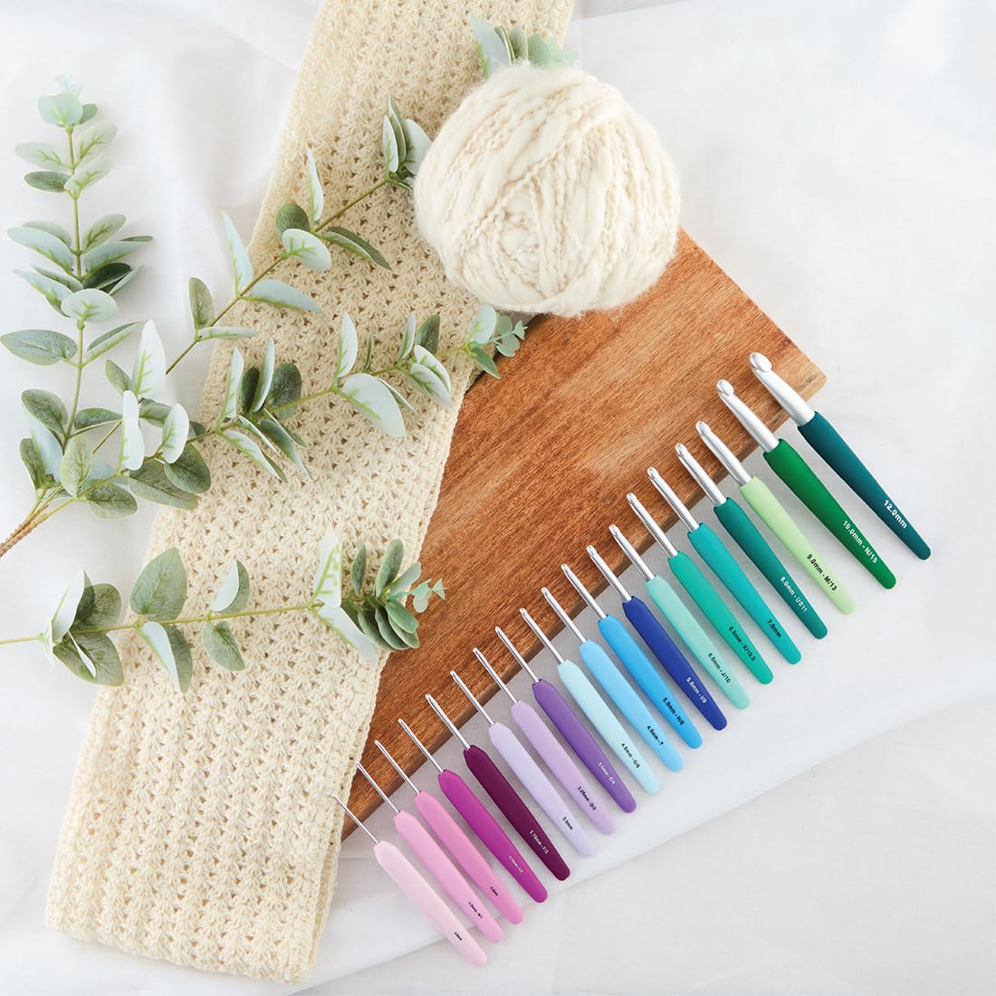 Breien haken, Haaknaaldenset, Gehaakte set 14-delige ergonomische zachte antislip rubberen handvatten Garenbreinaaldenset met etui, voor patronen en garens - 2 mm ~ 10 mm, cadeau voor vrouwen/mama