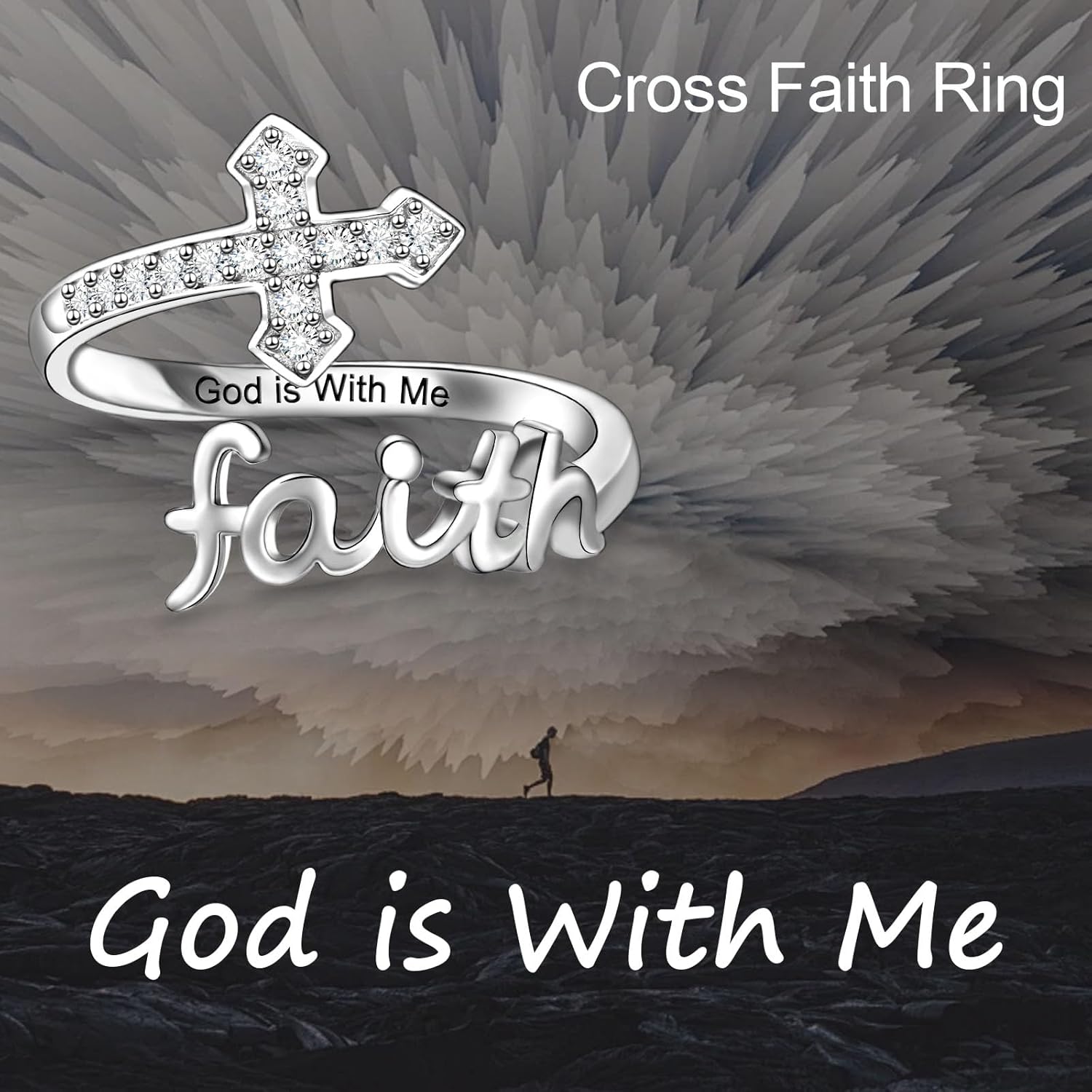 Helonley Cross Ring for Women - 925 Sterling Silver Inspiration Christian Faith Jewelry Sacred Purity Cross Ring With Religious Adjustable