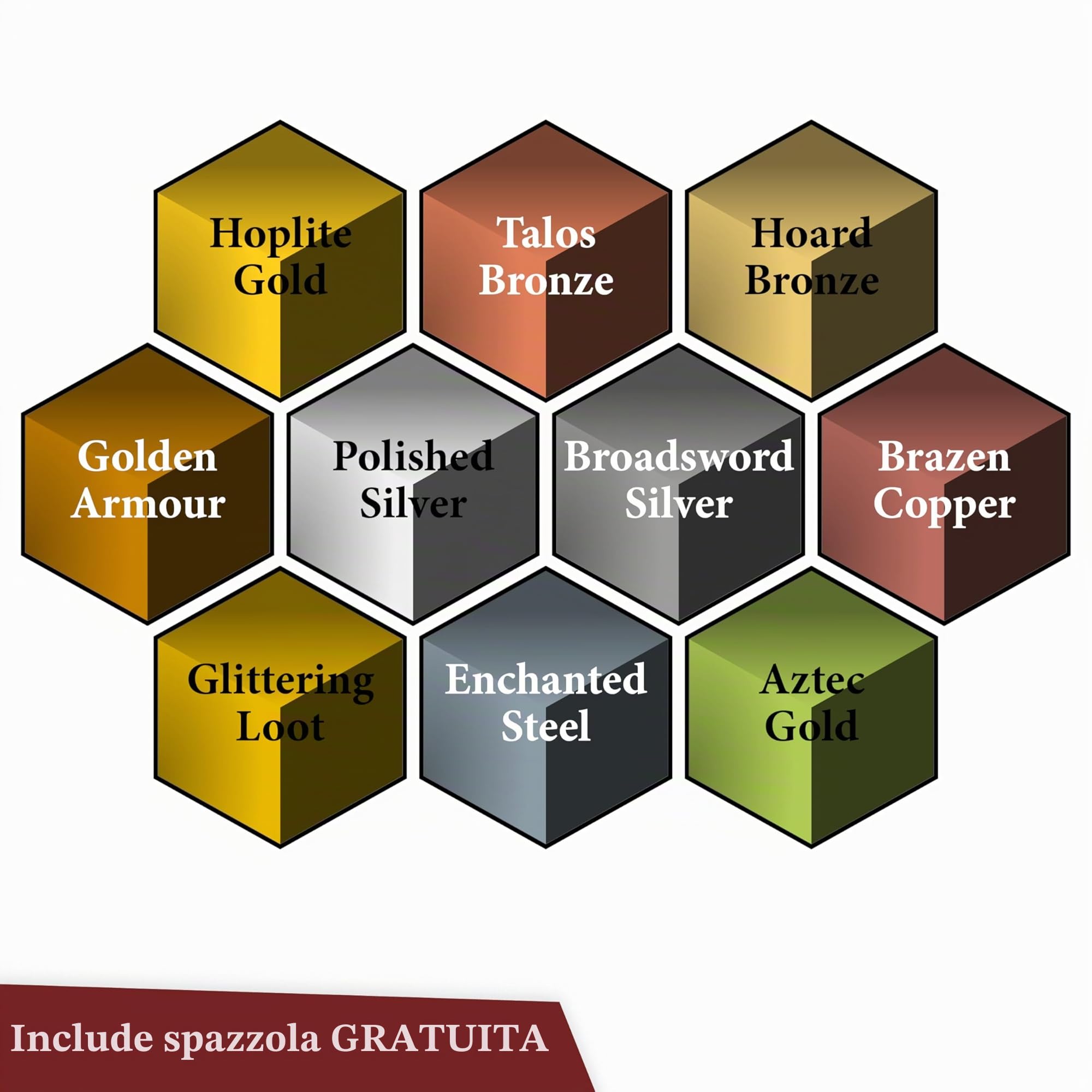 The Army Painter, Speedpaint 2.0 Metallics Set Combo, 10 x 18 ml | Colori acrilici metallici incl. 1 pennello, per dipingere miniature Warhammer e D&D