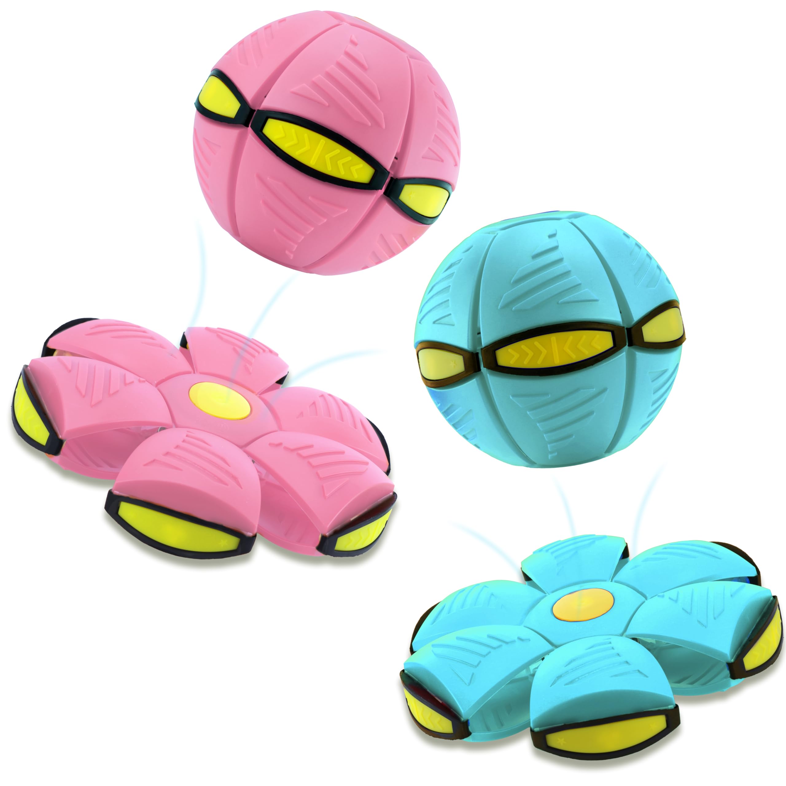 Magic Metaball, Magic Bouncing Ball, 2PCS Magic Flying Saucer Interactive Pop-Up Transform Toy, Family Interaction Pink &amp; Light Blue Bouncy Ball, Delay Frisbee Flying Disc Toy with 6 Light
