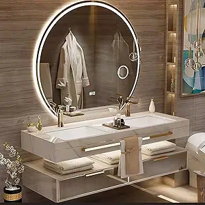 Modern Suspended Vanity with Sink, Wall-Mounted Bathroom Vanity with Quartz Countertop, No Assembly Required, Glass Included | LED Smart Demisting Mirror Cabinet, Sensor Light, Open Storage Shelves