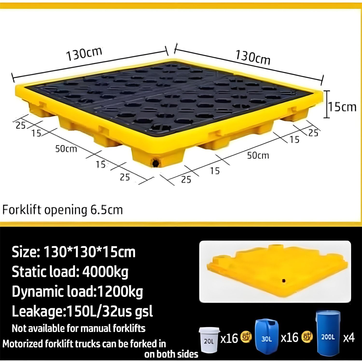 Bac de rétention modulaire avec Orifice de Drainage, bac de rétention Industriel pour Garage et Cuisine, Solution de rétention pour fûts 72 x 72 x 16 cm