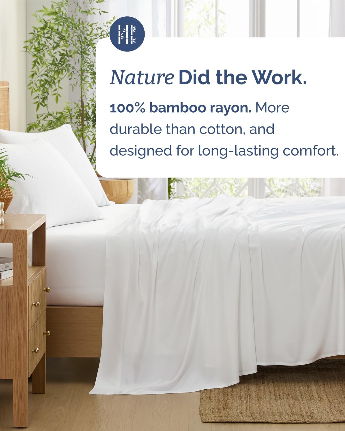 100% Rayon Derived From Bamboo - Bamboo Sheets King Size - Cooling Sheets for King - Ultra Soft, Breathable & Hotel Luxury Bedding - 1 Flat & 1 Fitted & 2 Pillowcases w/ 18 Inch Deep Pockets - White