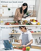 Vista 6 de MSDADA - Soporte de libros para escritorio, soporte ajustable para libros de cocina, soporte de lectura de metal para libros de texto, recetas, Azul