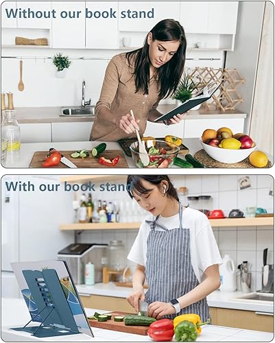 Miniatura 6 de MSDADA Soporte de escritorio para lectura, soporte ajustable para libros de cocina, soporte de lectura de metal resistente para libros de texto,