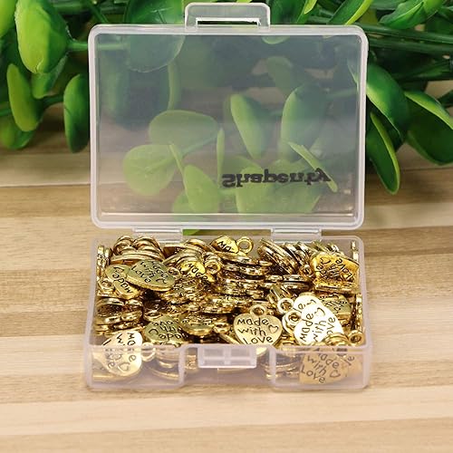 Miniatura 3 de Shapenty 100 mini cuentas de metal en forma de corazón "Hecho con amor" a granel para manualidades, llavero, collares, colgantes, pulseras, aretes,