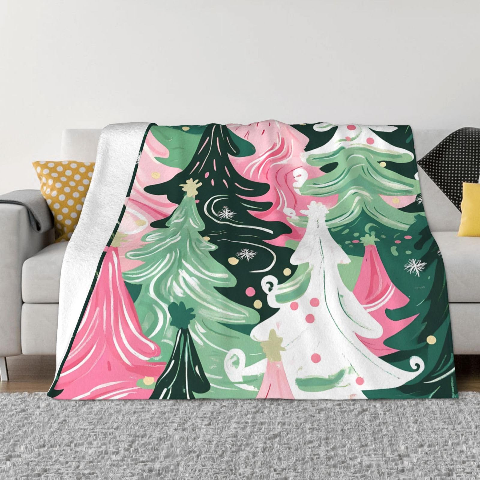 Couverture polaire Mexpekil Art arbre de Noël vert rose, cadeau idéal pour les fêtes de fin d'année