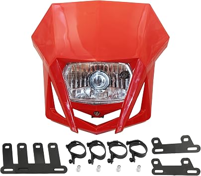 Dirt Bike Halogen Headlight,Motorcycle Front Headlamp Kit Compatible with KLX XR CRF DRZ RMZ RM WR YZ XT XT TTR 85 125 150 230 250 450 F X-Red