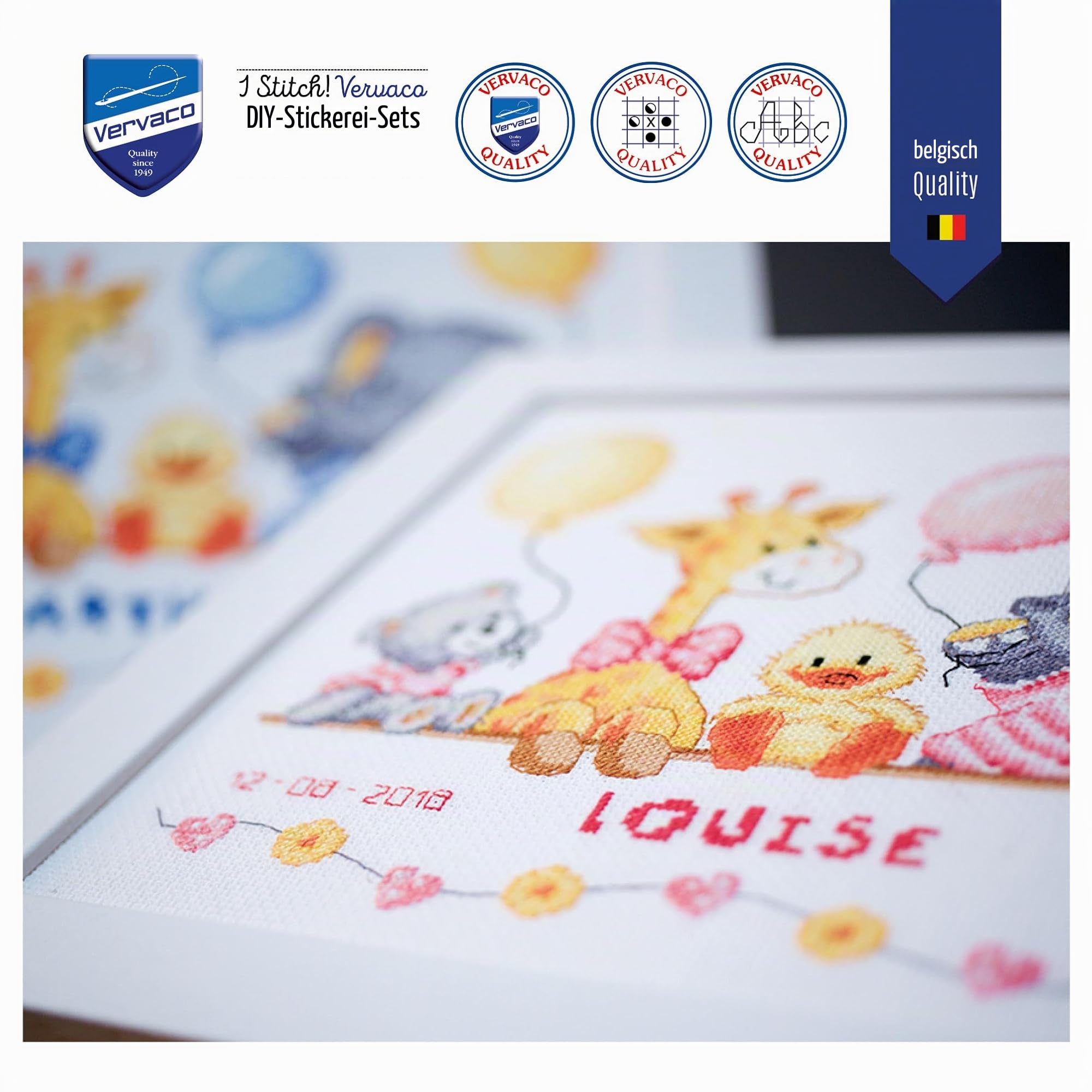 Vervaco Gezählter Kreuzstich Stickpackungen Stickset Baby Geburt Geburt Fest II Wanddekoration Handarbeit Set für Erwachsene Kreatives Handwerk ca. 27 x 22 cm Geburt Geschenk Hausdeko