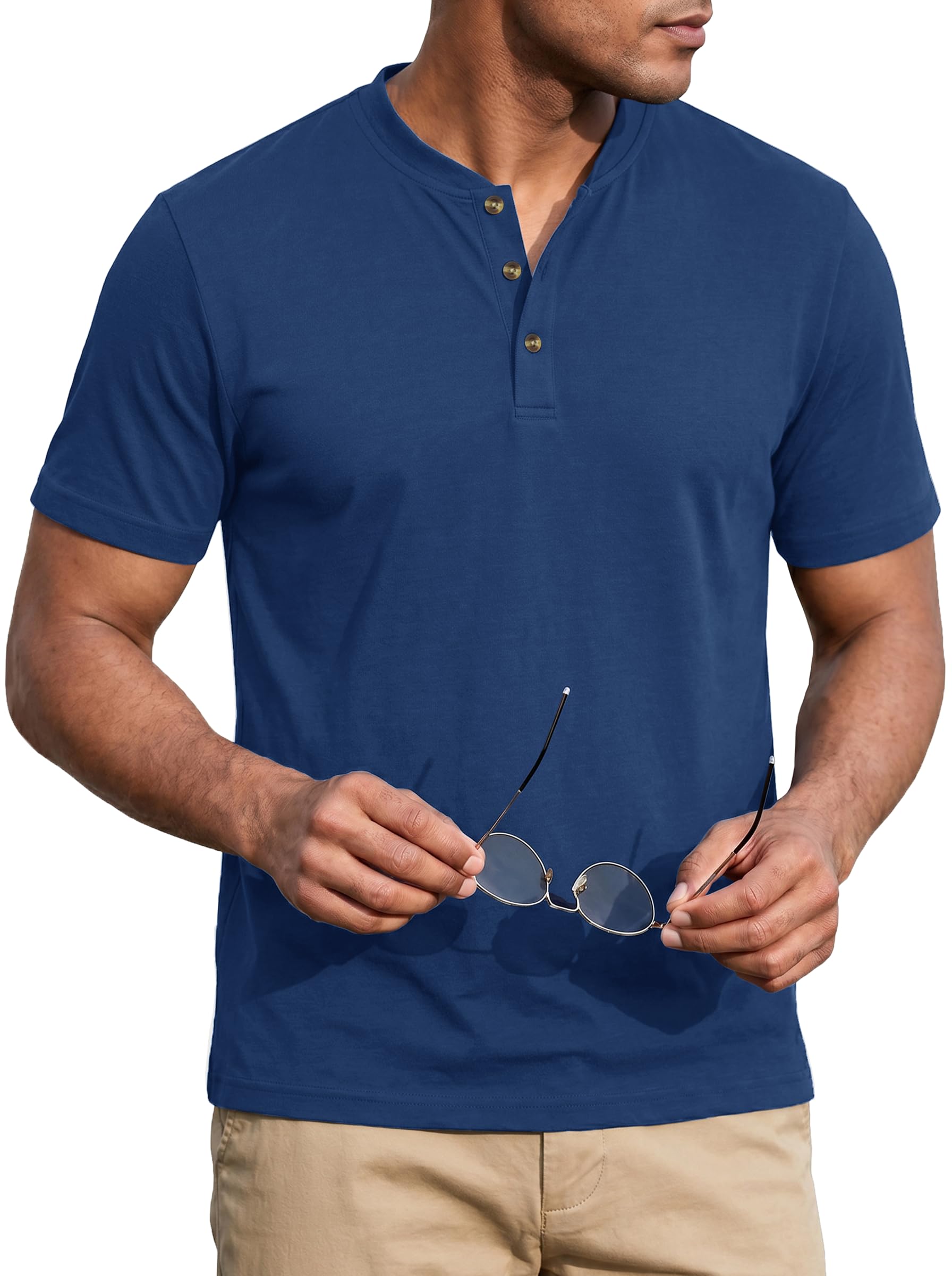 TACVASEN Henley Shirt Herren Sommer UV-Schutz Casual Shirts mit Knopfleiste | Basic Polyester Tshirt Atmungsaktive Leicht Obertail Regular Fit Kurzarm Freizeitshirt mit Knopfleiste