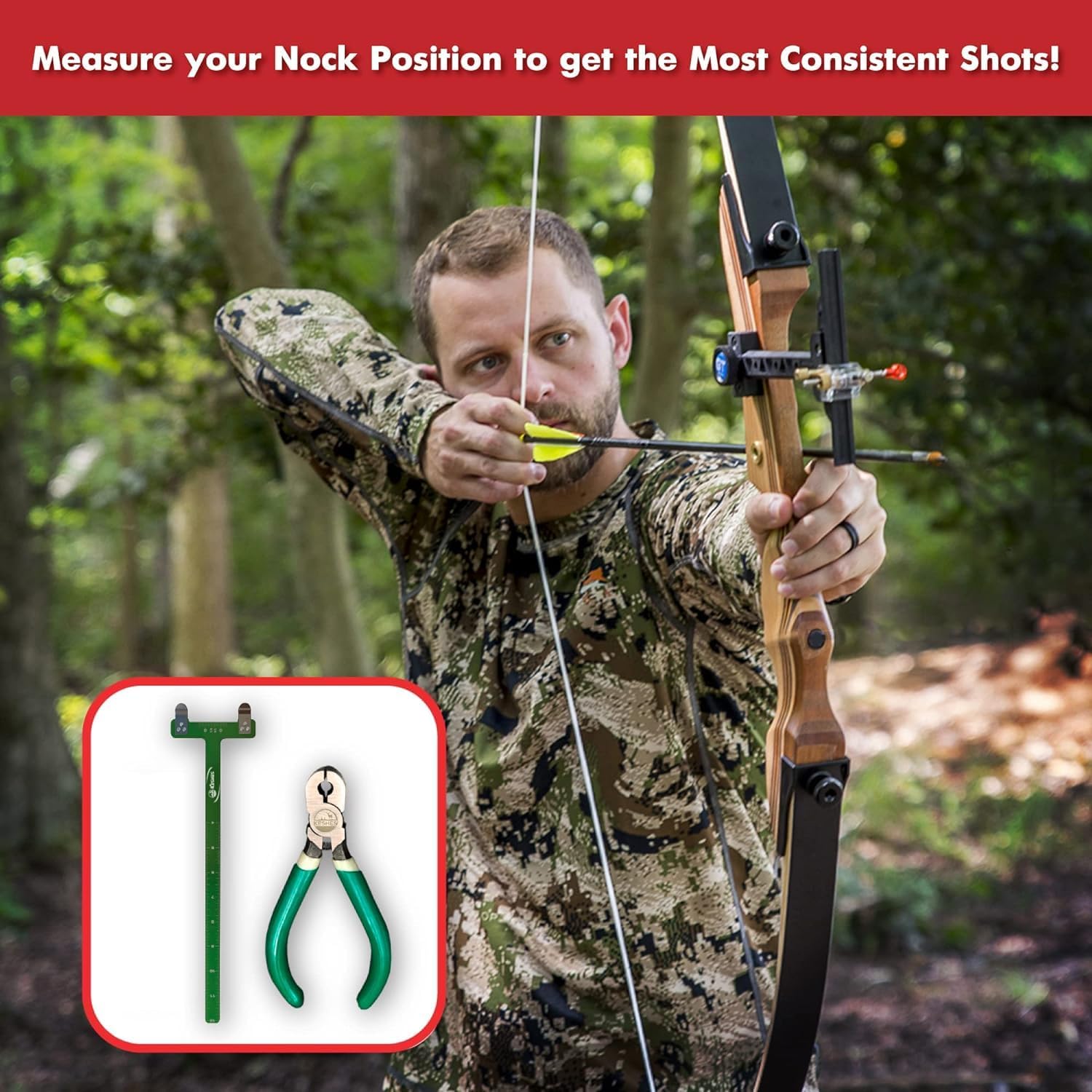 Archery Bow String Nocking Points Set – T Square Ruler, Nock Pliers with 6 Brass Nocks for Recurve Bow – Ideal for Bow and Arrow Tuning & Archery Target Accessories