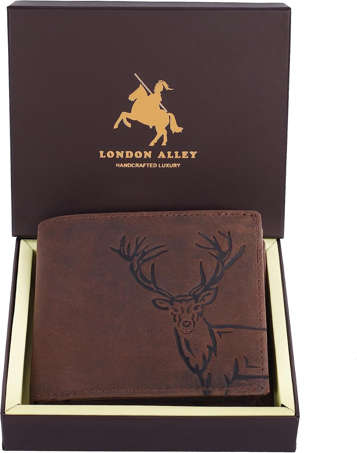 LONDON ALLEY Elk Vintage Brown Leather Wallet For Men, 6 Card Slot, RFID Blocking - Image 2