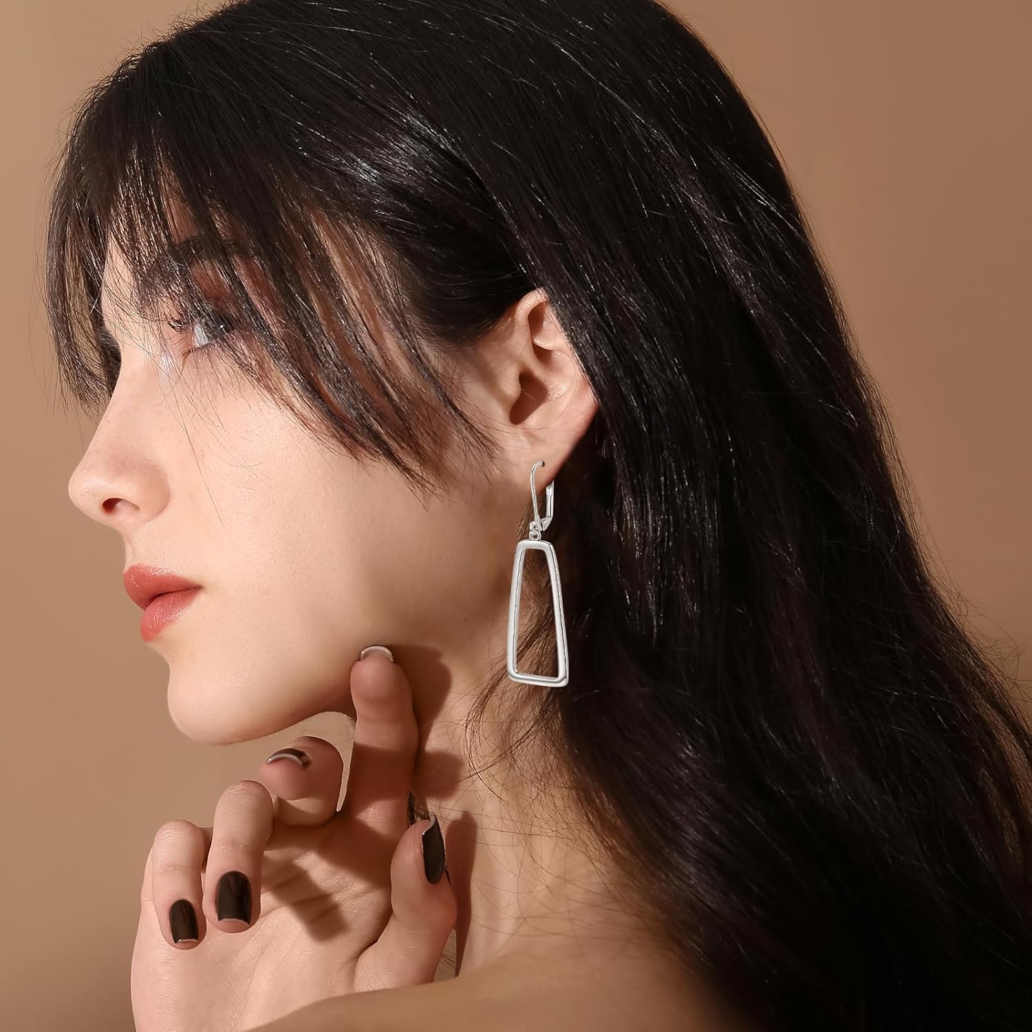 Long Dangle Earrings for Women Hypoallergenic Openwork Square Drop Leverback Earrings Trendy Silver Long Teardrop Lightweight Dangle Earings for Jewelry Gifts - Image 4