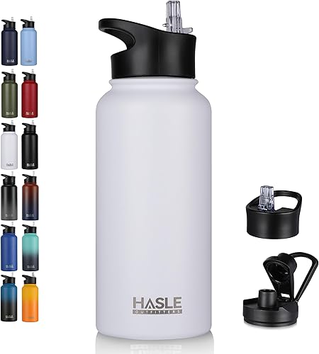 Miniatura 31 de HASLE OUTFITTERS Botella de agua deportiva de acero inoxidable de 32 onzas, aislada al vacío, de doble pared, a prueba de fugas, con 2 tapas (tapa