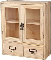 Vista 10 de Mini gabinete rústico vintage para encimera de pino, 12 pulgadas de largo x 4.7 pulgadas de ancho x 14 pulgadas de alto con 2 puertas y 2 cajones