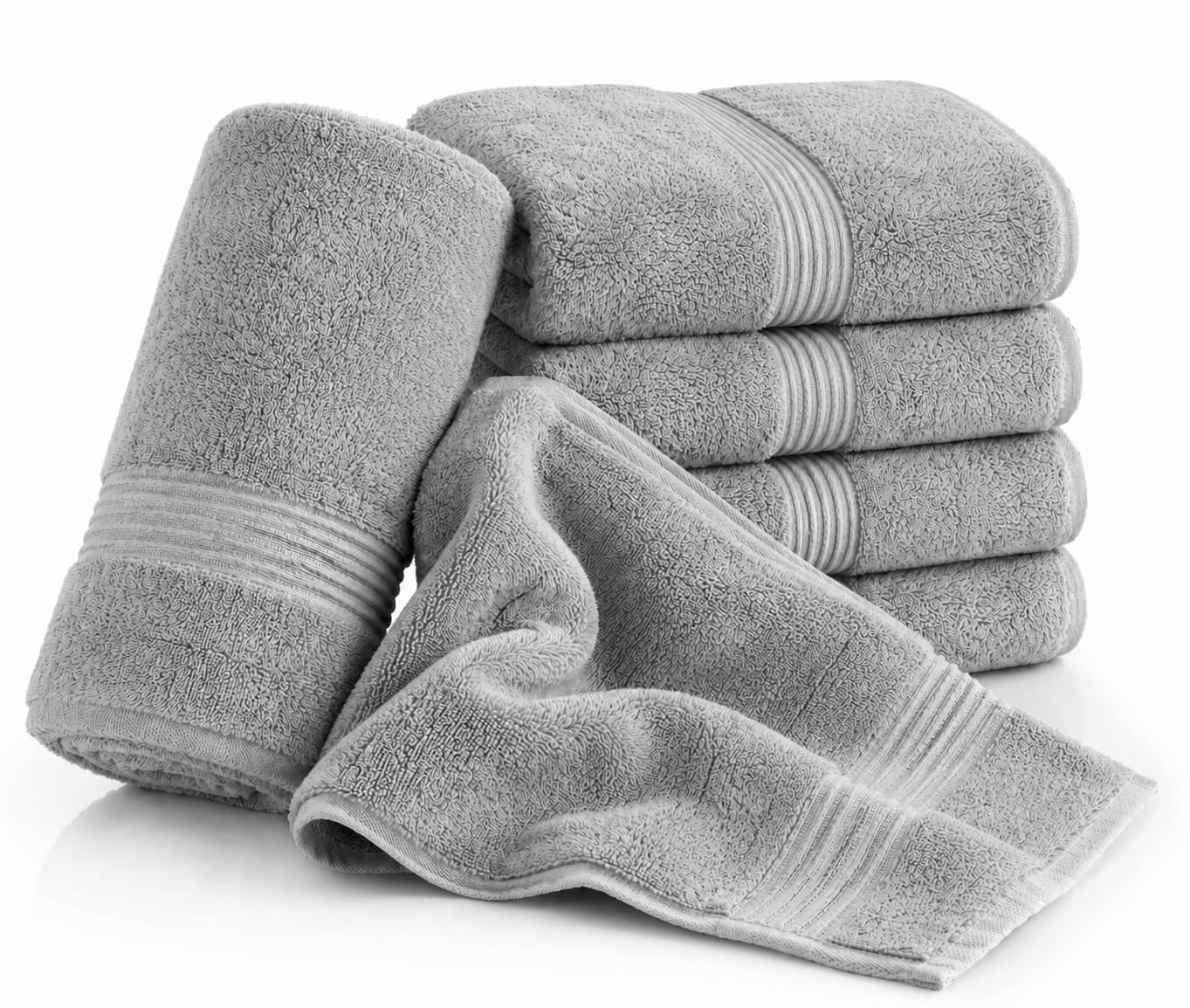 Nod Off Hand Towel Egyptian Cotton Silver 50x80cm Soft Bathroom Pack of 4