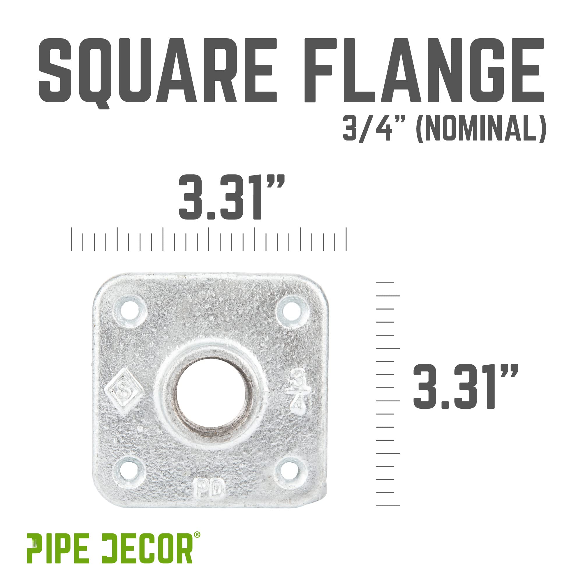 PIPE DECOR Bride carrée en fer galvanisé de 1,9 cm (lot de 4)