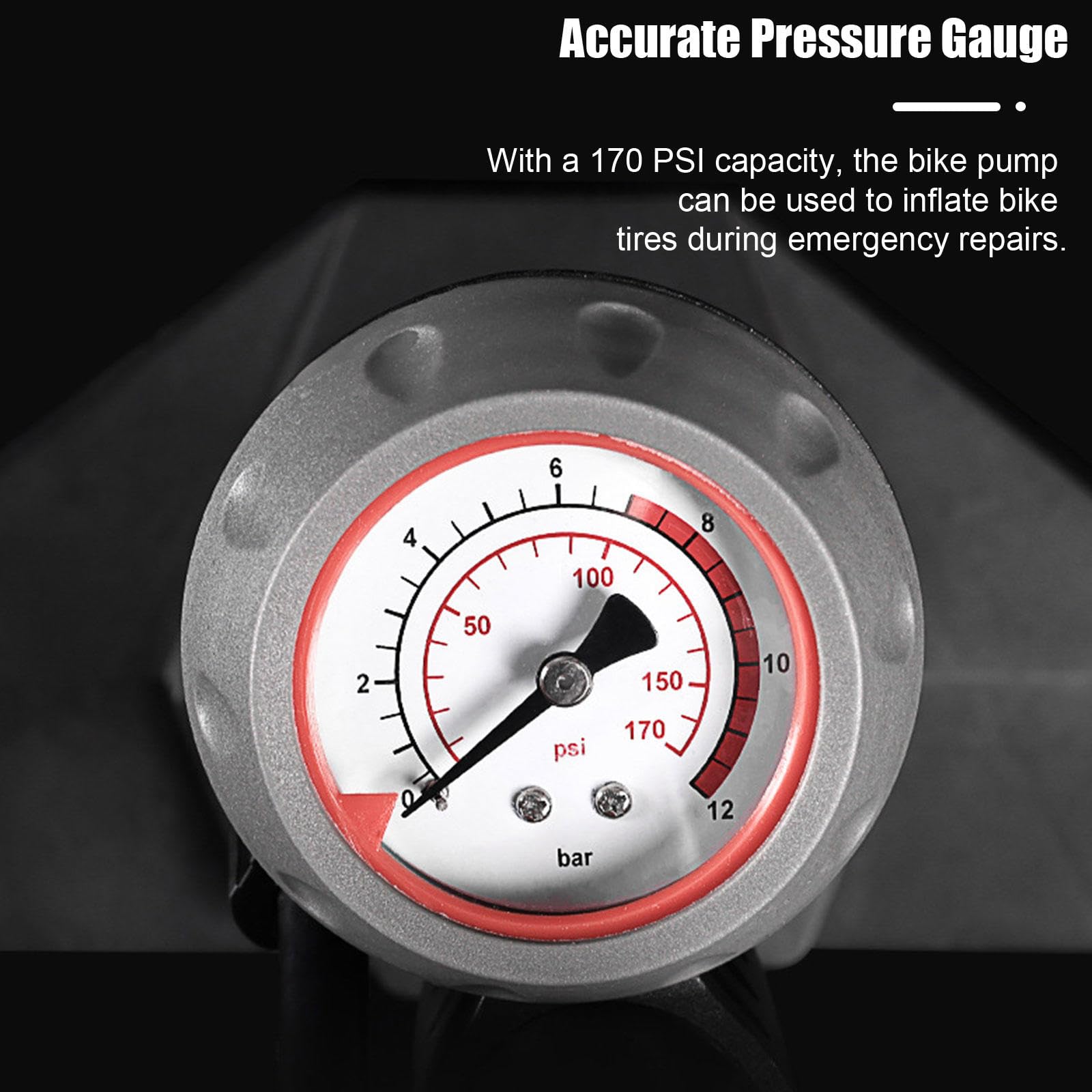 Bodenfahrradpumpe, Hochdruck 170 Psi Luftpumpe mit Manometer, Passend für Schrader- und Presta-Ventiltypen, Tragbare Luftpumpe, Fahrradzubehör