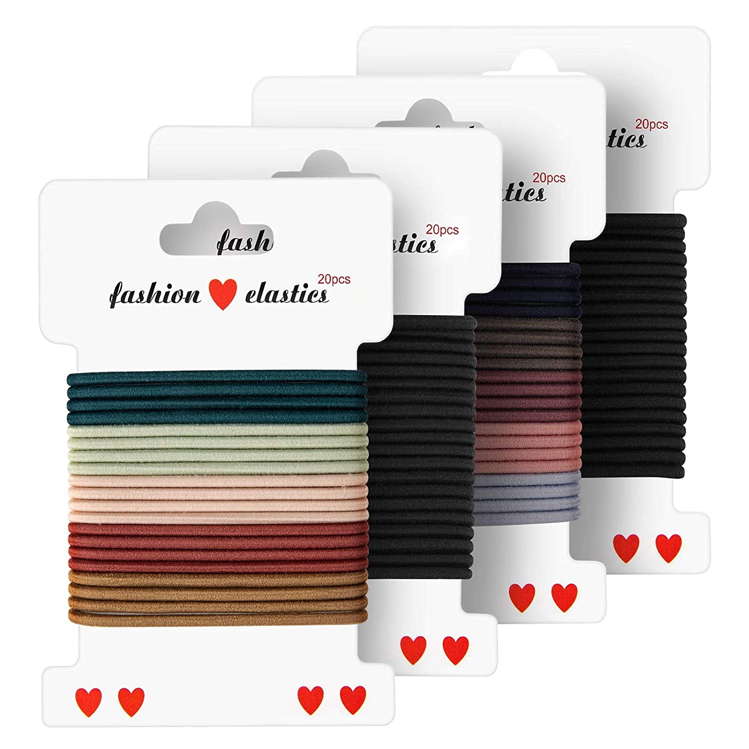 SYOSI 80 PCS Hair Elastics, High Stretch Rubber Hair Band, No Metal Hair Ties No Damage Hair, Elastic Hair Band Dia 1.58 IN 2.5mm, Suitable for women and men (Value Set Black/Colored Each 40pcs)