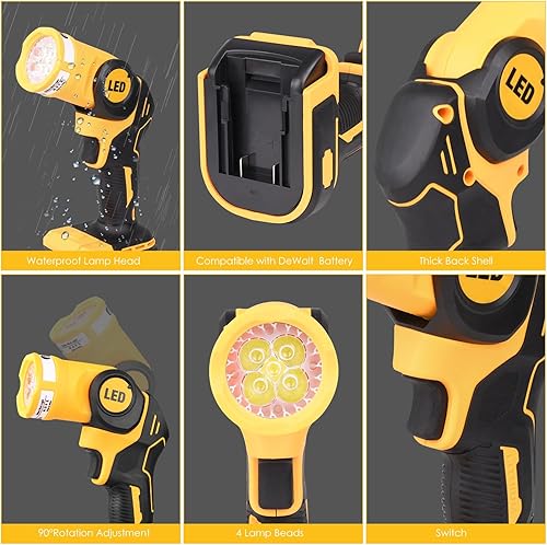 Miniatura 4 de OTYTY Luz de trabajo LED inalámbrica, compatible con batería DeWalt 20V Max, linterna recargable de 20W 1000LM, luz de inundación portátil, cabezal