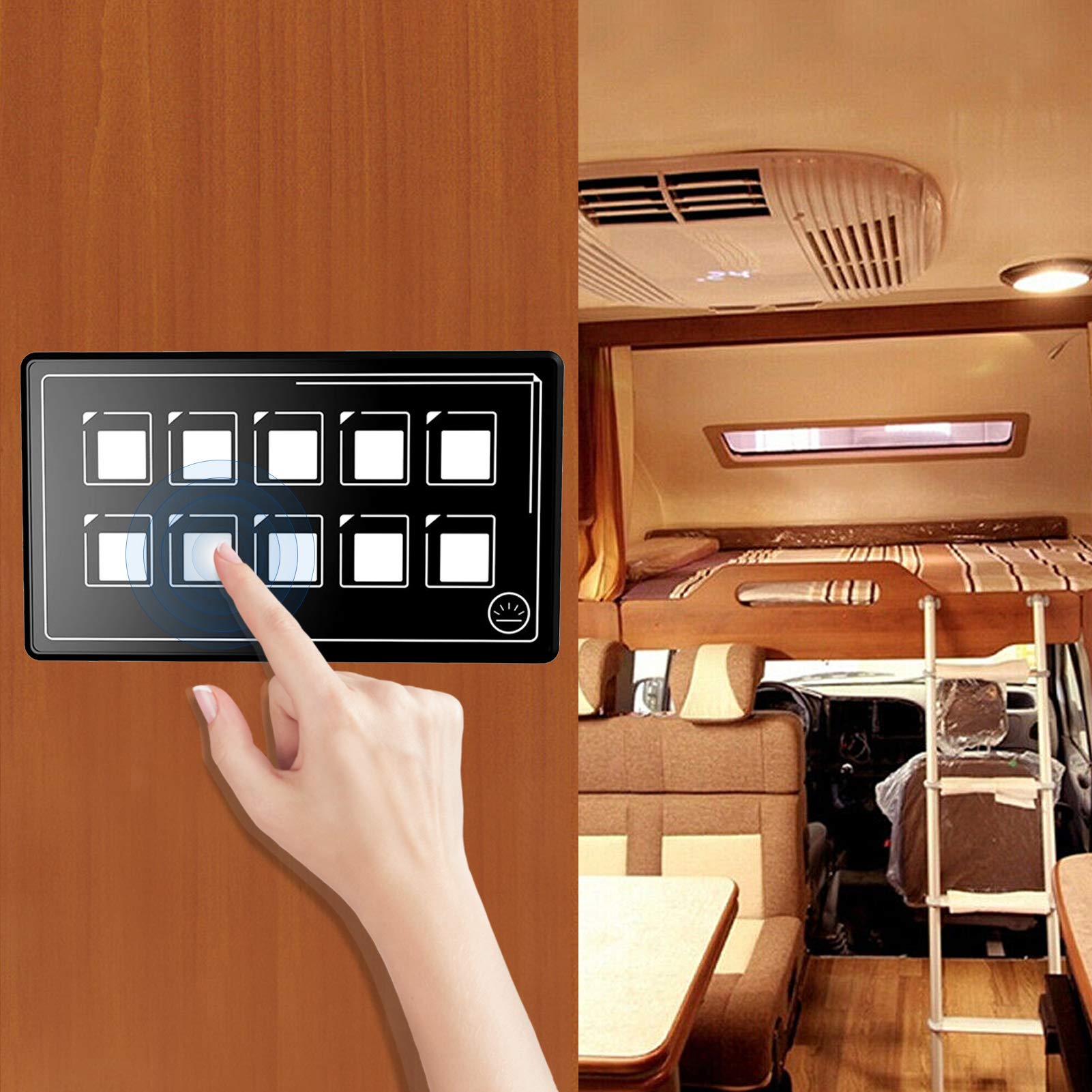 Pannello interruttori di controllo, pannello interruttori di controllo a membrana 10P Controllo APP Bluetooth con modulo retroilluminazione LED Touch PPTC integrato per camper