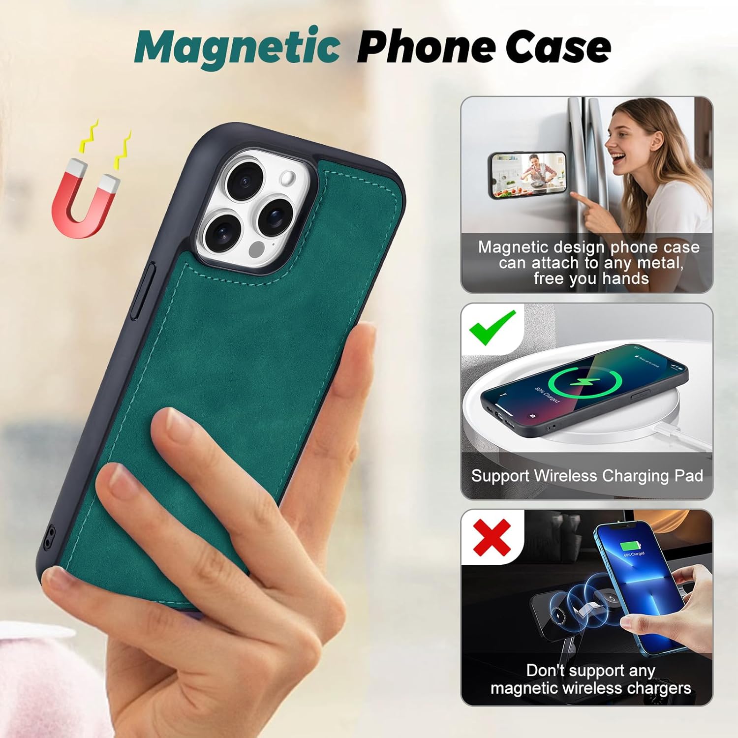 TwoHead for iPhone 12 Pro Max Wallet Case with Card Holder,Detachable Magnetic 12 Pro Max Phone Case, PU Leather Shockproof Protective Cover Wallet for Women/Men,6.7IN,Green