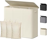Vista 28 de Lifewit Cesta de lavandería doble con tapa y bolsas de lavandería extraíbles, gran plegable, 2 divisores, cesta de ropa sucia con asas
