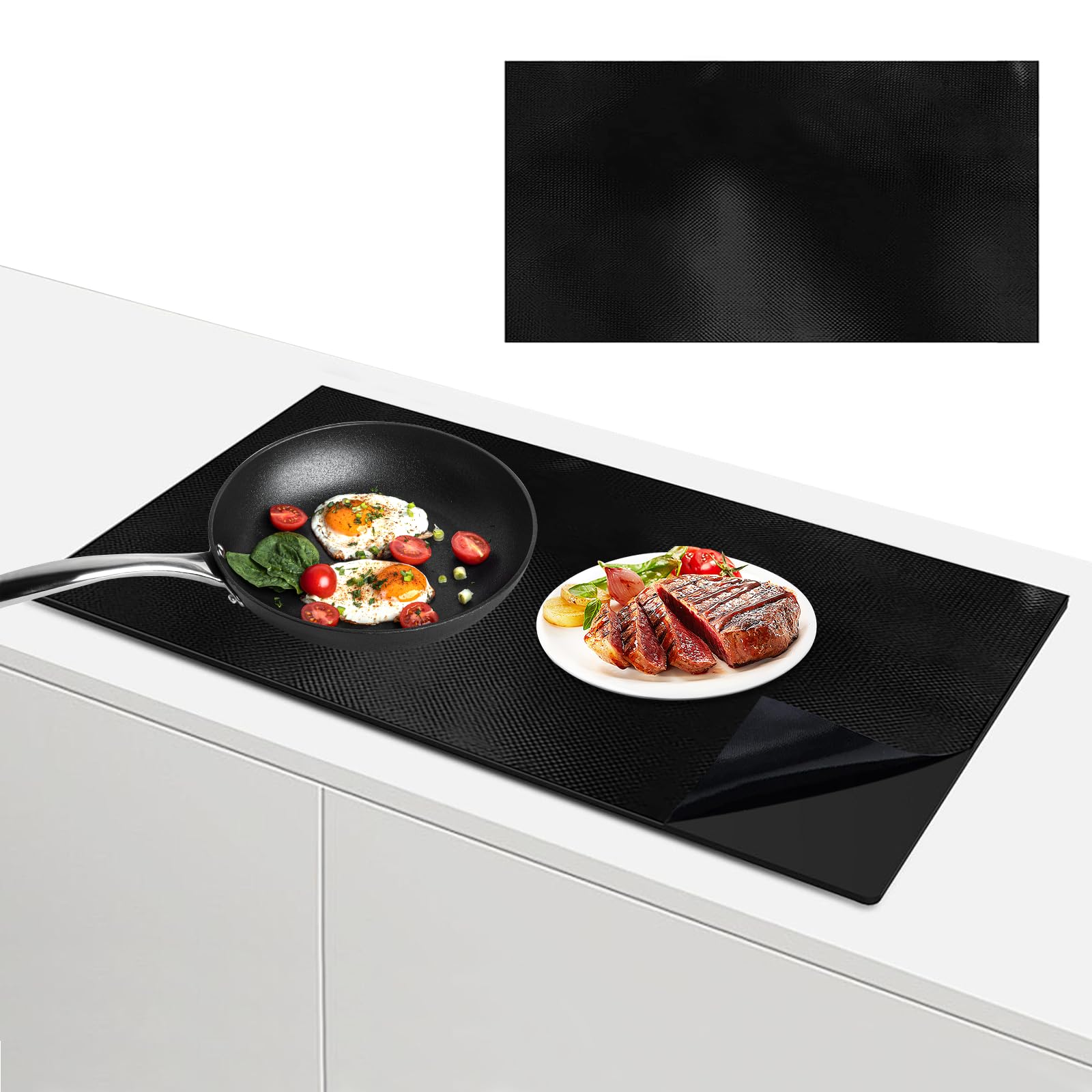 Tappetino rettangolare in silicone nero, 78 x 52 cm, in fibra di vetro, per piano cottura a induzione