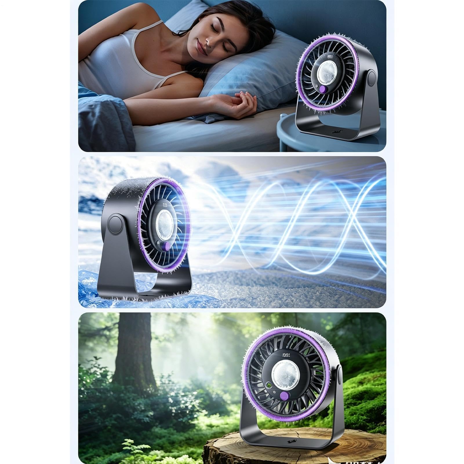 Ventilatore da tavolo portatile USB, ricaricabile, silenzioso, regolabile, leggero, per casa, ufficio, camera da letto, all'aperto, campeggio, viaggi, uso interno/esterno