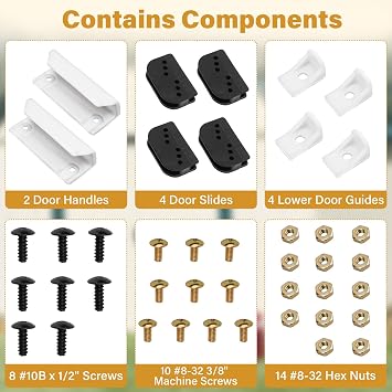 DK100-A Shed Door Full Kit Door Tune-Up Kit Replacements Parts for Arrow Shed Sliding Doors (Includes 2 Door Handles, 4 Lower Door Guides, 4 Door Slides, Screws and Nuts)
